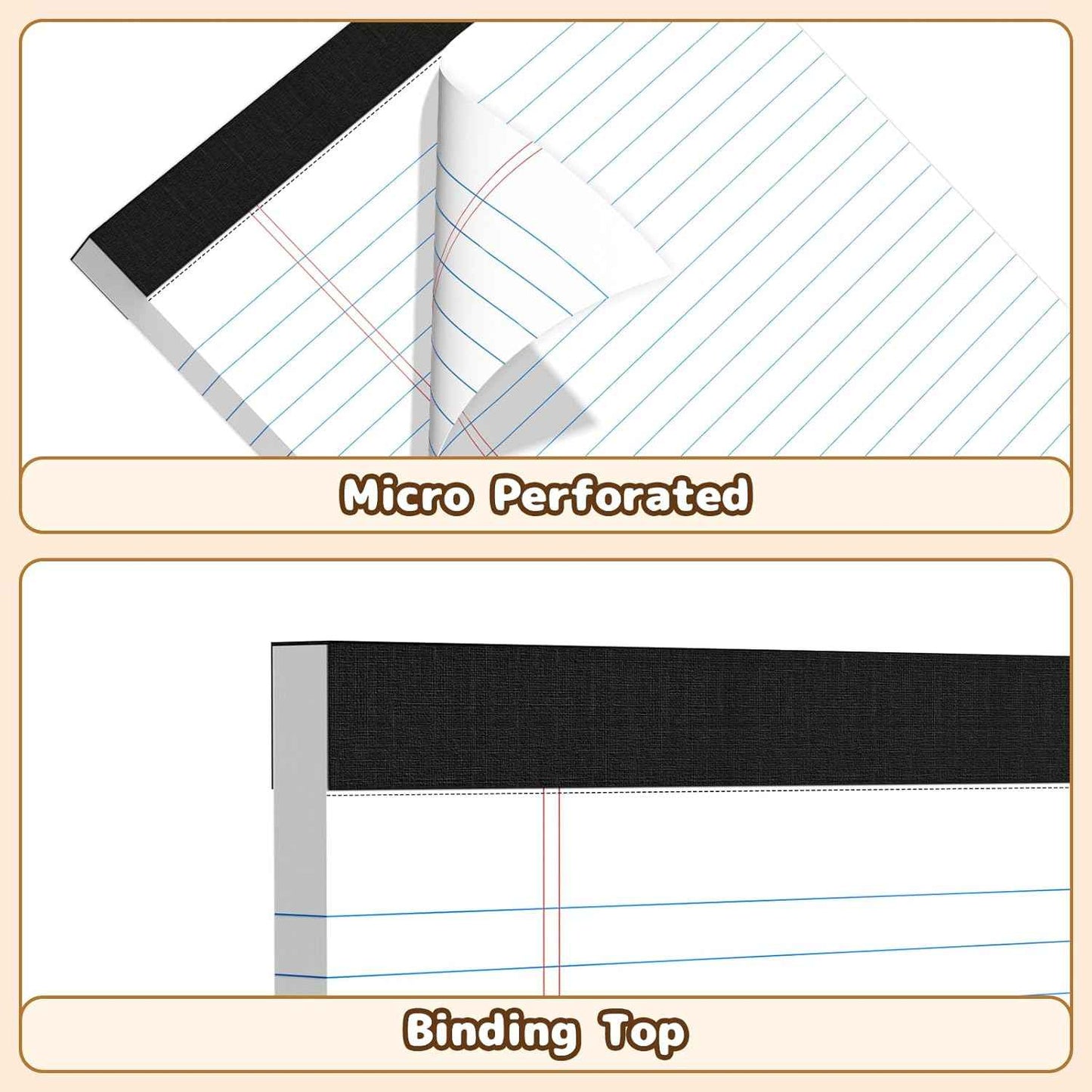 Legal Pads 8.5 x 11, White Note Pads, Wide Ruled Paper - 6 Pack (300 Sheets Total), Thick 80gsm Premium Writing Pads with Perforated Pages & Sturdy Backing Board for Office, School, Home