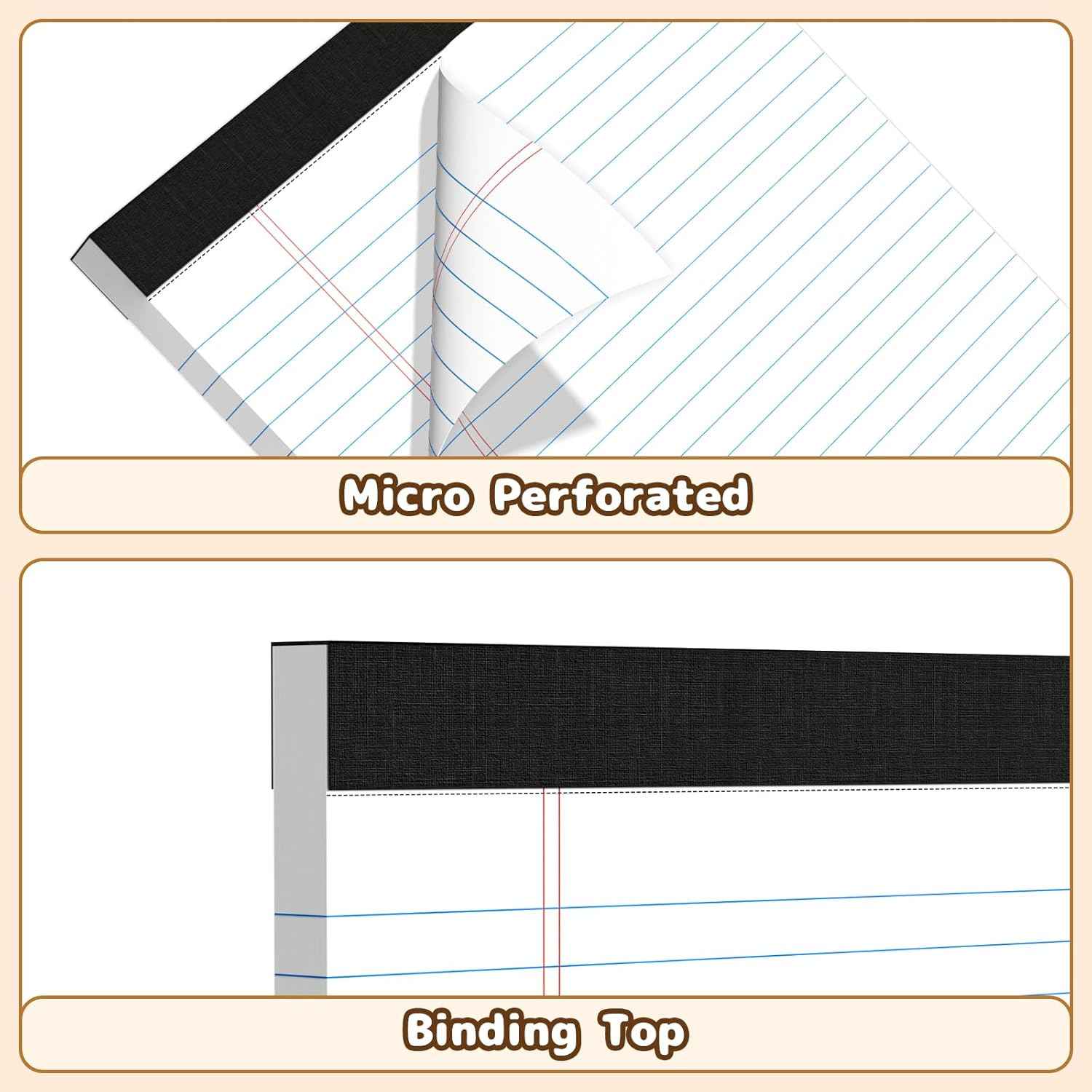 Legal Pads 8.5 x 11, White Note Pads, Wide Ruled Paper - 6 Pack (300 Sheets Total), Thick 80gsm Premium Writing Pads with Perforated Pages & Sturdy Backing Board for Office, School, Home