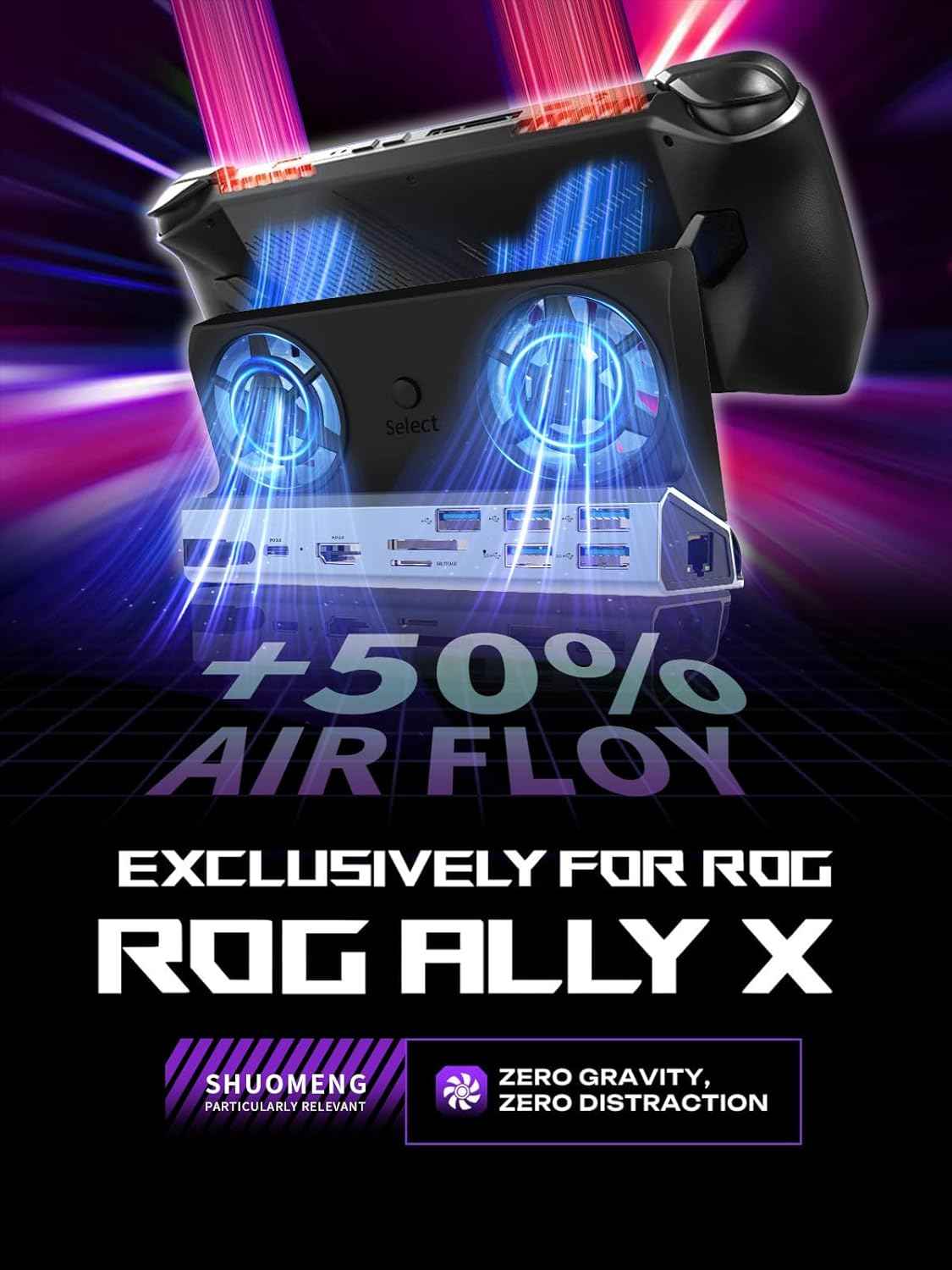 10-in-1 Docking Station for Steam Deck OLED & ROG Ally X & Legion Go, Dual Cooling Fan 5 USB Ports, 4K@60Hz HDMI 2.0, 100W Charging Port Support ROG Ally 30W Mode, Gigabit Ethernet, SD/TF