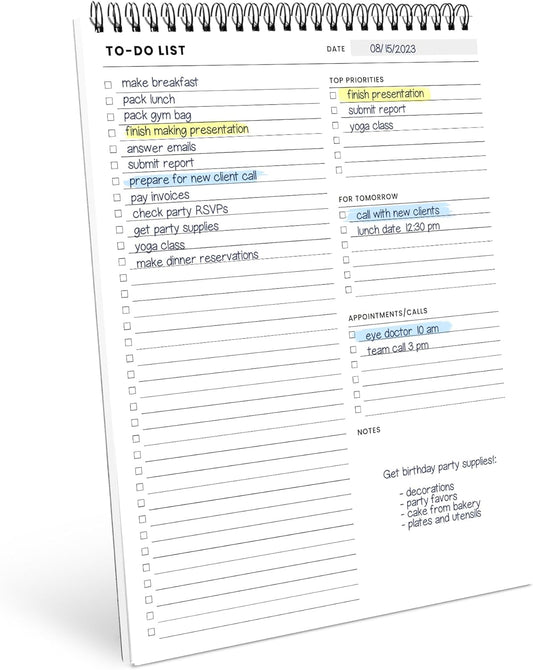 Of a Happy Kind To Do List Spiral Notepad 8.5x11 52 Sheets - Multiple Functional Sections - Daily Planner Notebook - Task Todo Checklist, Agenda Note Pad for Work