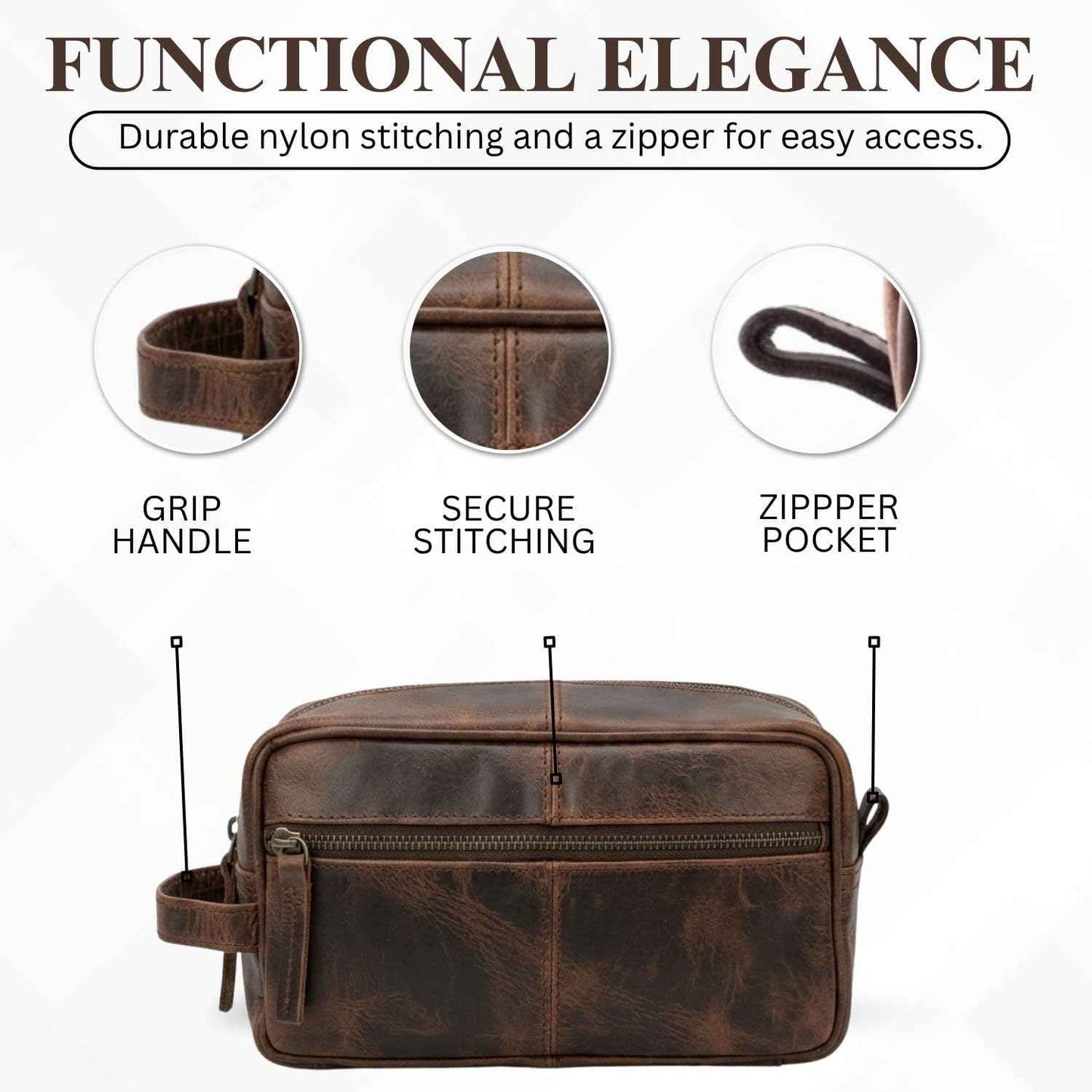 Shy Shy Bags Premium Buffalo Leather Toiletry Bag for Men & Women With Water resistant Lining,Organizer Case For Grooming Travel Pouch, Unisex Wash Bag for Toiletries, Gifts for Men and Women