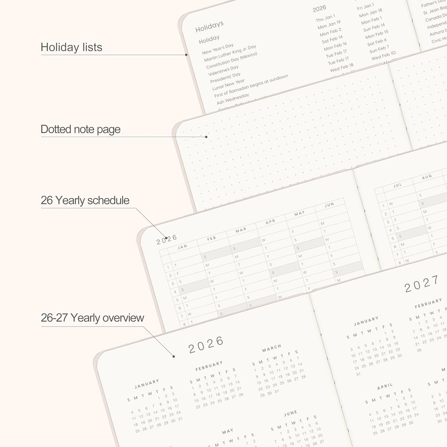 And Per Se 2026 Planner with Pattern-Daily, Weekly & 15-Monthly Leather Hardcover Planner, 5.7" x 8", Daily Schedule, Monthly Tabs, 100 GSM Thick Paper, Back Pocket(Botanical Floral)
