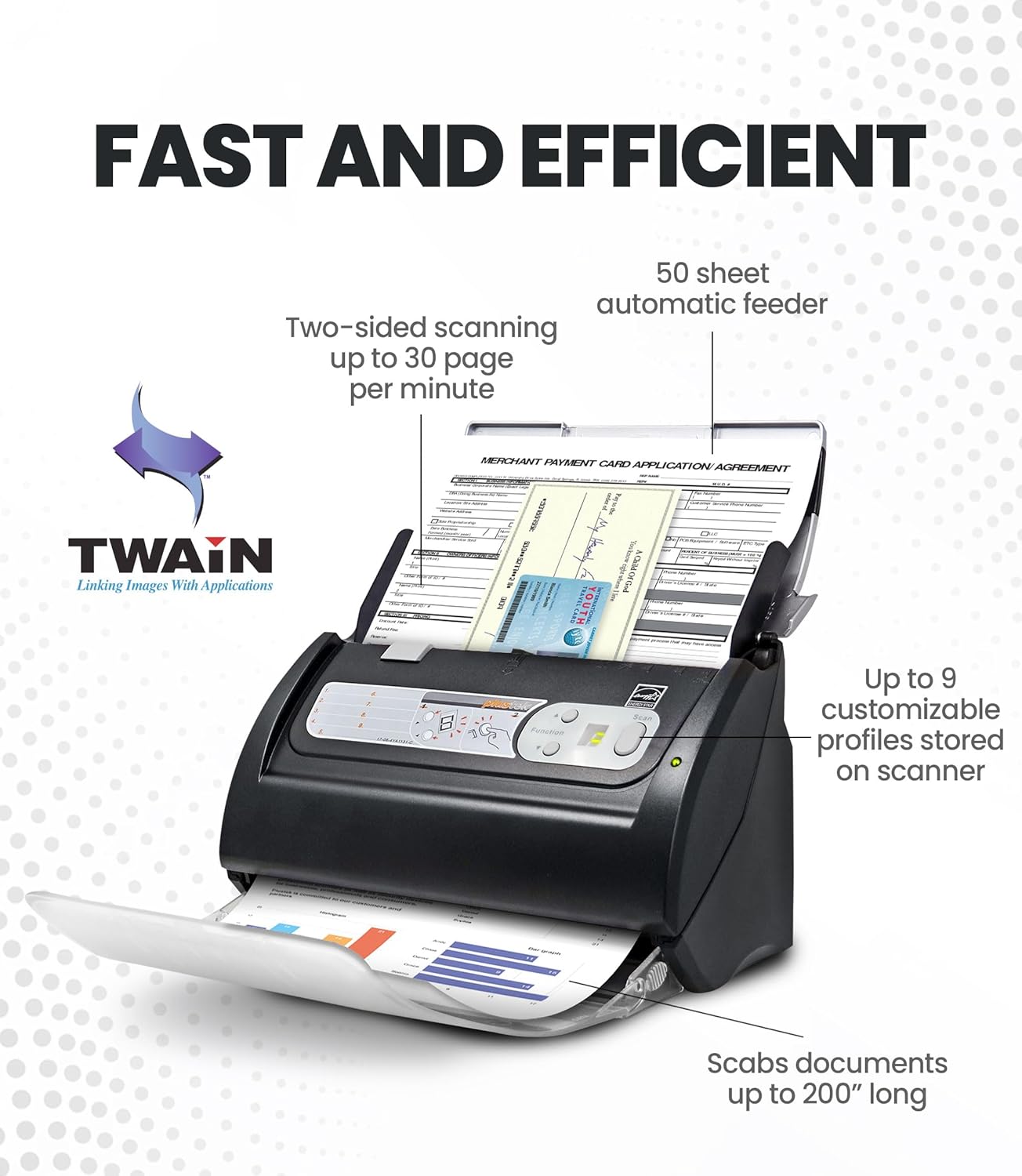 Plustek PS188 High Speed Double-Sided Color Document Scanner, with Automatic Document Feeder (ADF), 30 Pages Per Minute, Support Windows 7/8/10/11 - Lumora Desk