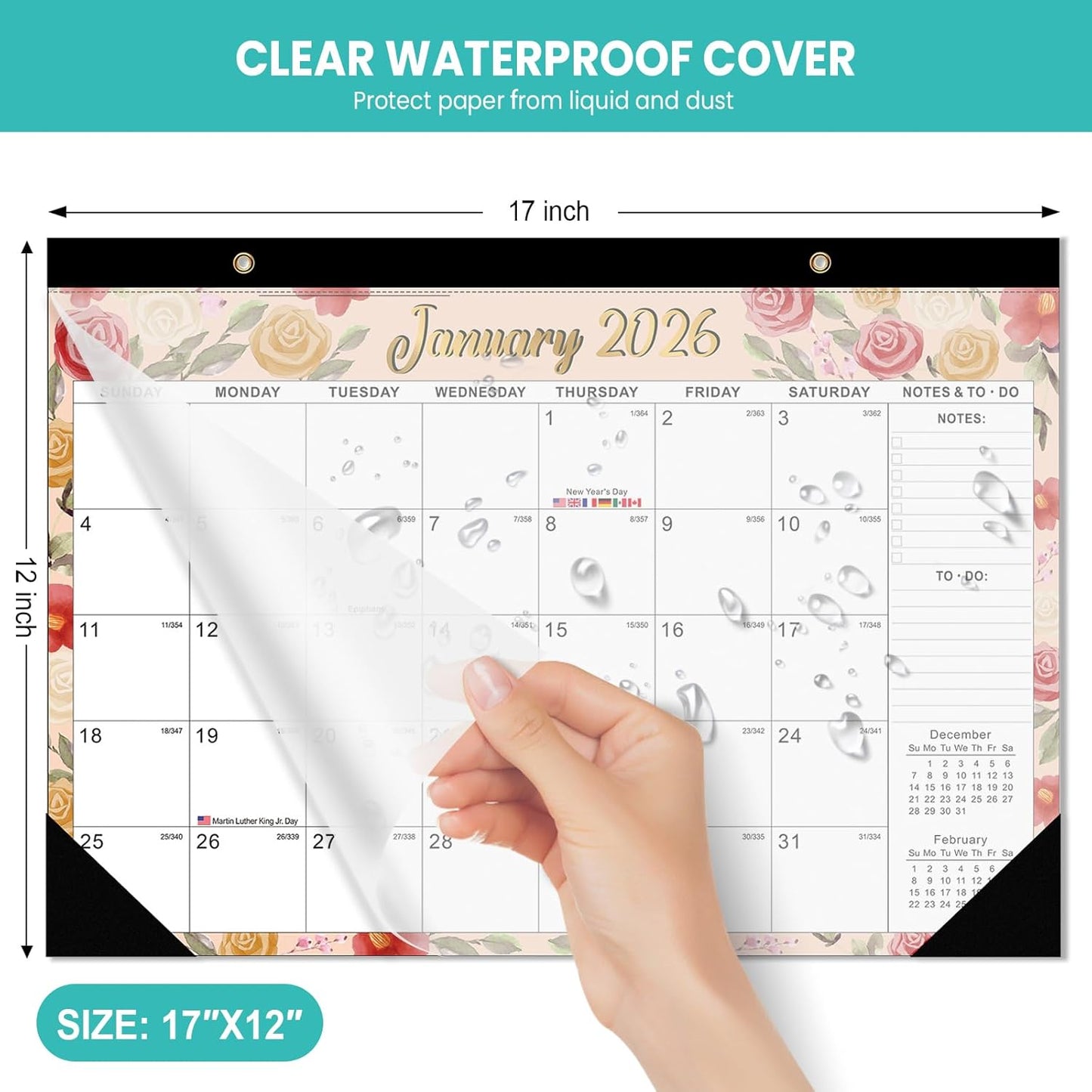 Comix 2025-2026 Floral Desk Calendar - 18 Month Desk Calendar (July 2025–Dec 2026) | 17"x12" Thick Paper with Classic Design for Office & Home