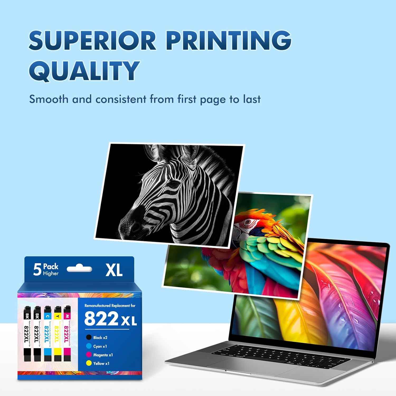 822XL 822 WF-3820 Printer Ink Cartridges Remanufactured Replacement for Epson 822XL Ink Cartridges Combo Pack for Epson 822 XL for Workforce Pro WF-4830 WF-4833 WF-4820 WF-4834 WF-3823 (5 Pack)