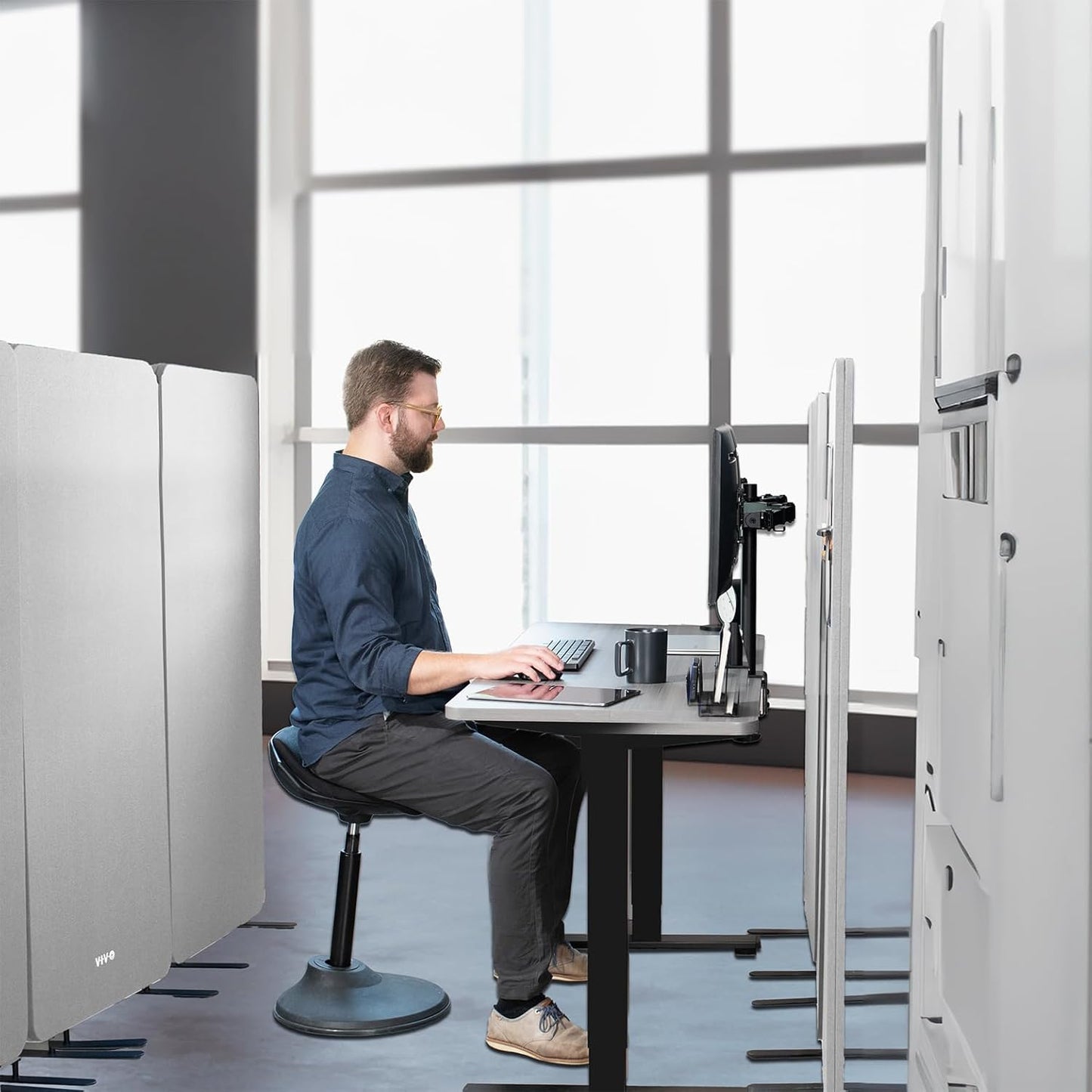 VIVO Freestanding 72 x 56 inch Privacy Panel, Cubicle Divider, Acoustic Wall Partition, x3 24 inch Panels, Gray, PP-3-S072G