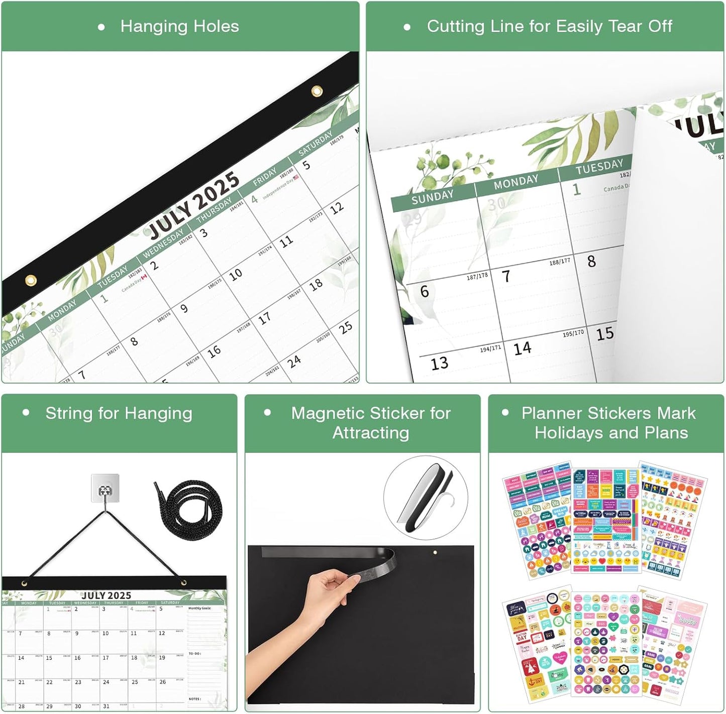 Ospelelf 2025-2026 Calendar Magnetic Desk Wall Desktop Monthly Planner from July 2025 to December 2026 Large To Do Pad with Plastic Cover for Office 17" X 12" Plant