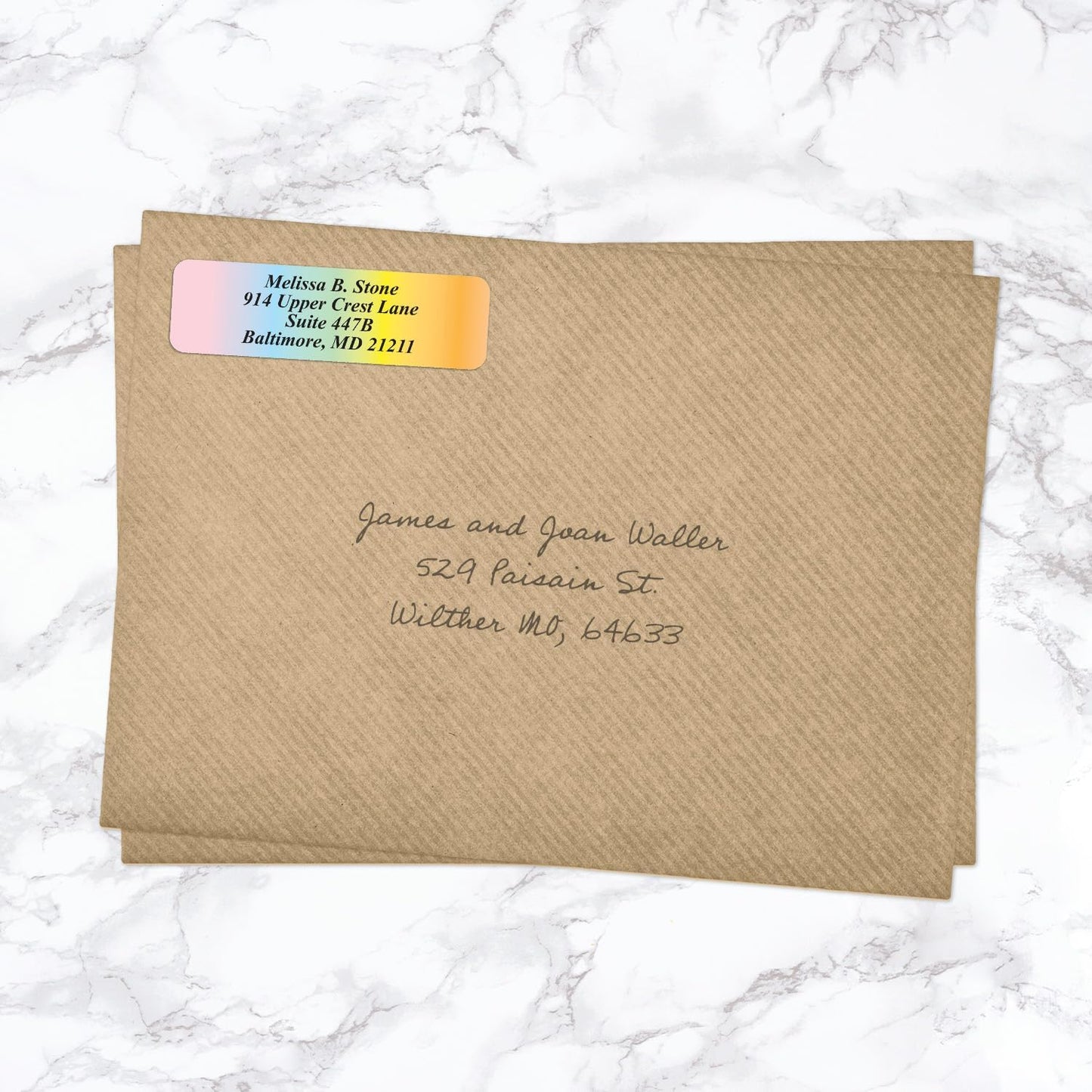 Cascading Rainbow Personalized Return Address Labels Without Dispenser - Roll of 250 Custom Stickers - Lumora Desk