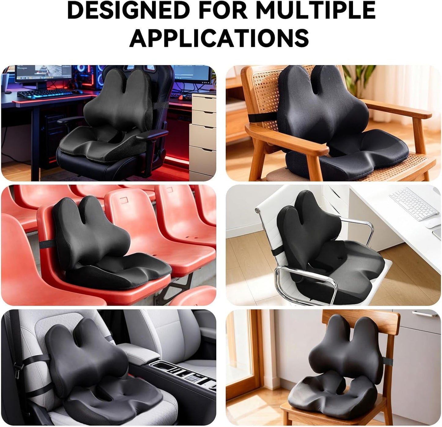 Seat Cushion Lumbar Support Pillow Set, X Large Memory Foam Coccyx Pad for Tailbone & Sciatica Pain Relief, Office Chair Cushions Back Support for Car, Desk, Wheelchair with Adjustable Fixed Strap