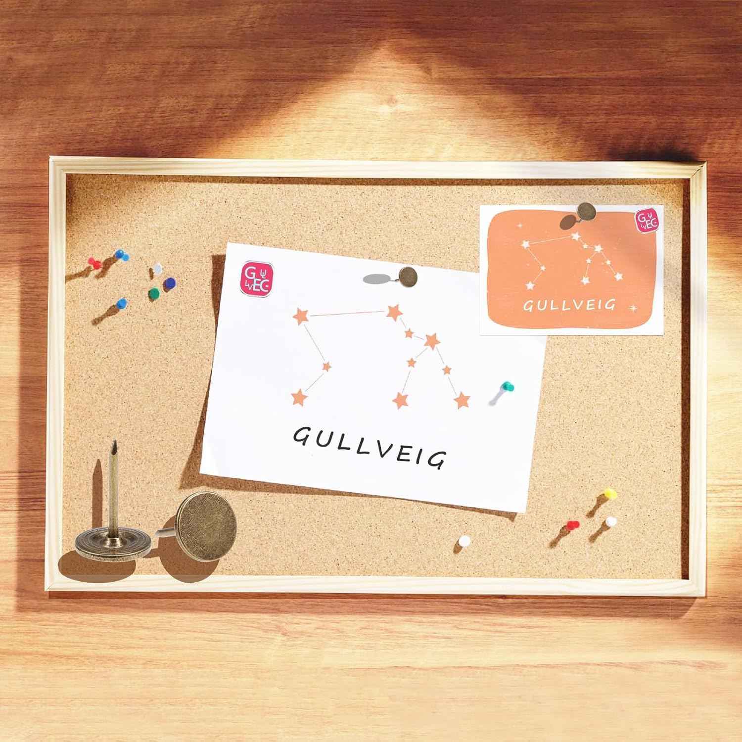 Gullveig Bronze Push Pins and Thumb Tacks: Heavy Duty Flat Upholstery, Long Carpet Tacks, and Decorative Nails for Wood and Fabric, 30 Count