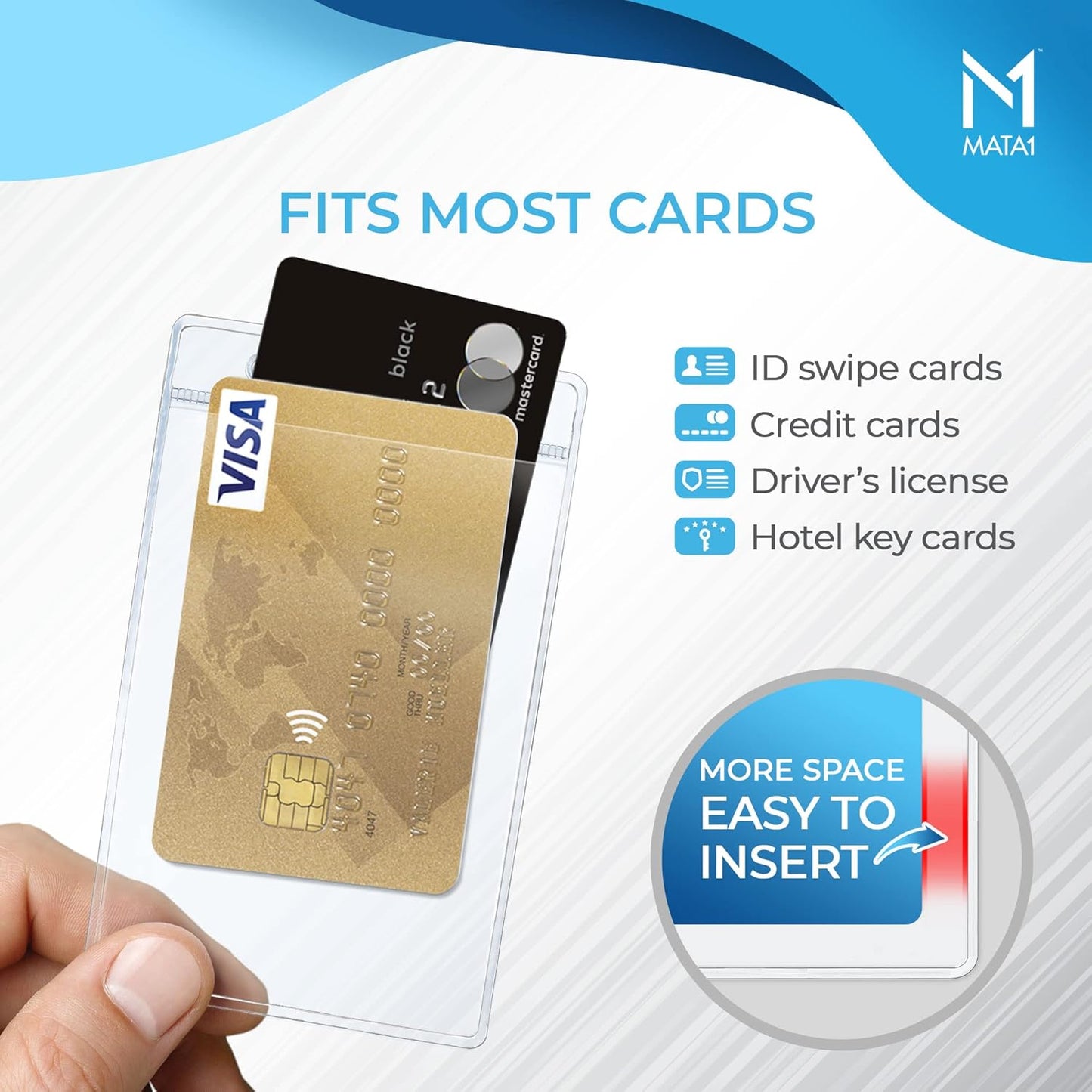 Mata1-USA Plastic Extra-Thick Vertical ID Card Holder (Clear, 3x4 Inch, 250 Pack), Large Size No Zipper Name Badge