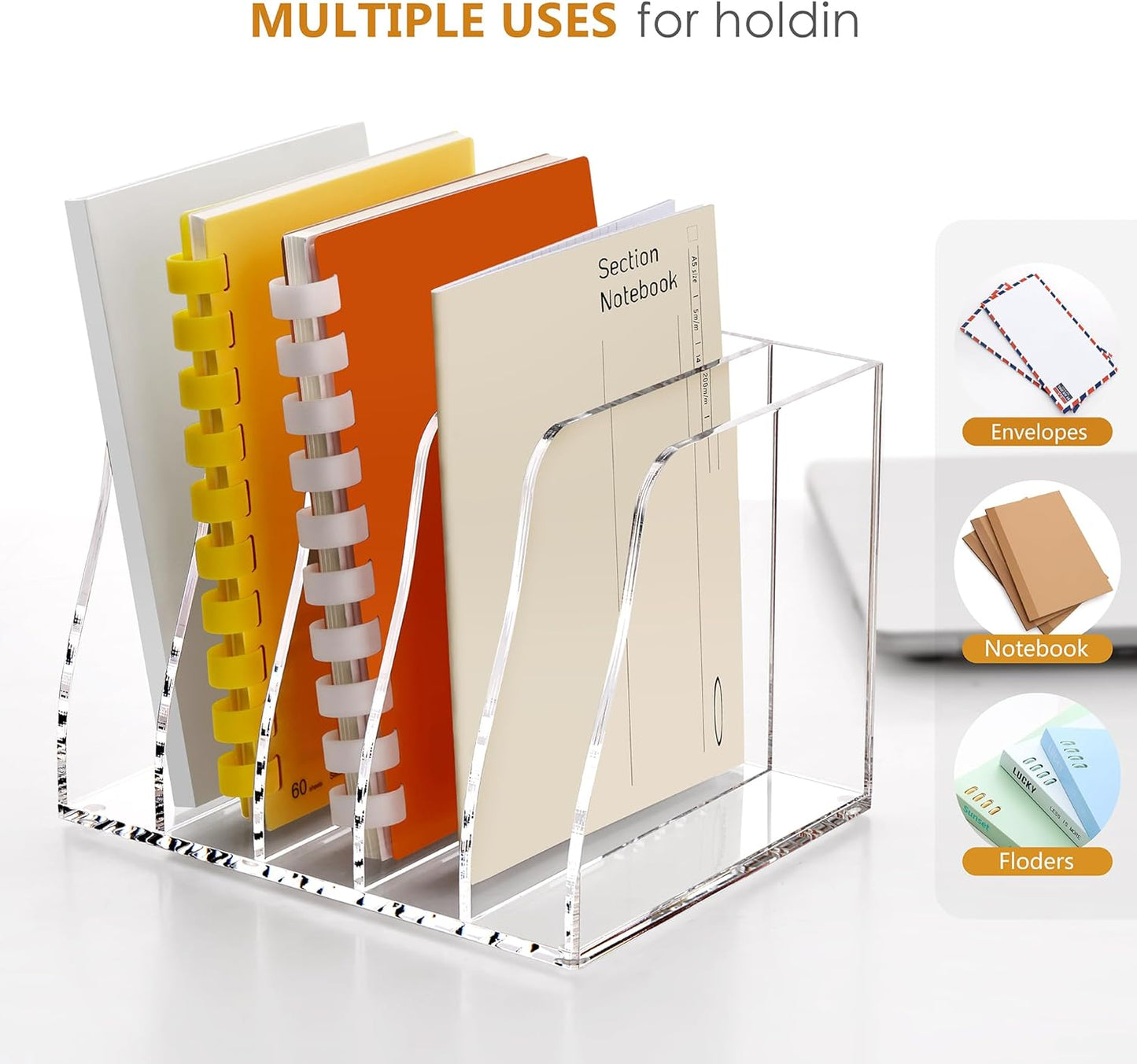 SANRUI Acrylic Magazine File Holder Desk Sorter Organizer, 5 Vertical Compartments Clear Folder Rack Binder Bookstore Workspace Sorters,for Office Accessories Organization Storage