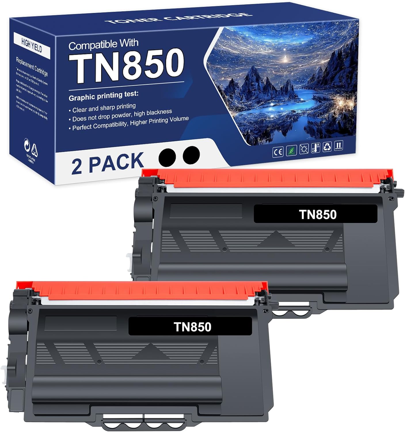 TN850 TN820 High Yield Toner Cartridge Compatible for Brother TN 850 820 TN-820/TN-850 TN-850 TN-820 for Brother HL-L6200DW MFC-L5850DW MFC-L5700DW HL-L5200DW MFC-L5900DW Printer Black Ink 2-Pack