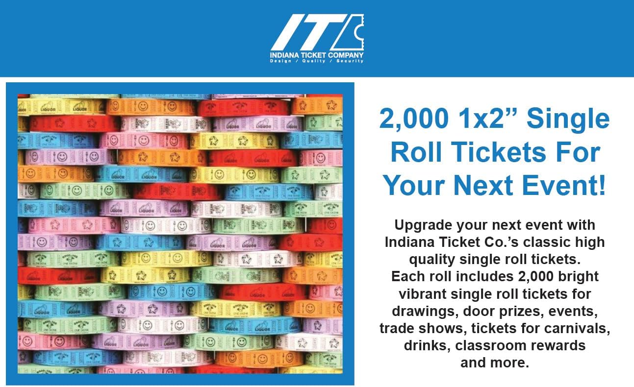 INDIANA TICKET CO. 2000 Raffle Tickets, Star, Orange, Single Roll, Ticket for Events, Entry, Class Reward, Fundraiser & Prizes