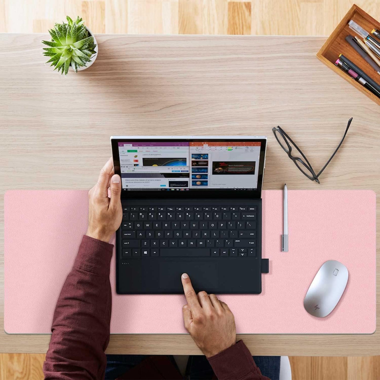 Desk Mat Large Protector Pad - Multifunctional Dual-Sided Office Desk Pad,Smooth Surface Soft Mouse Pad, Waterproof Desk Mat for Desktop, Pu Leather Desk Cover for Office/Home(Pink, 31.5" x 15.7")