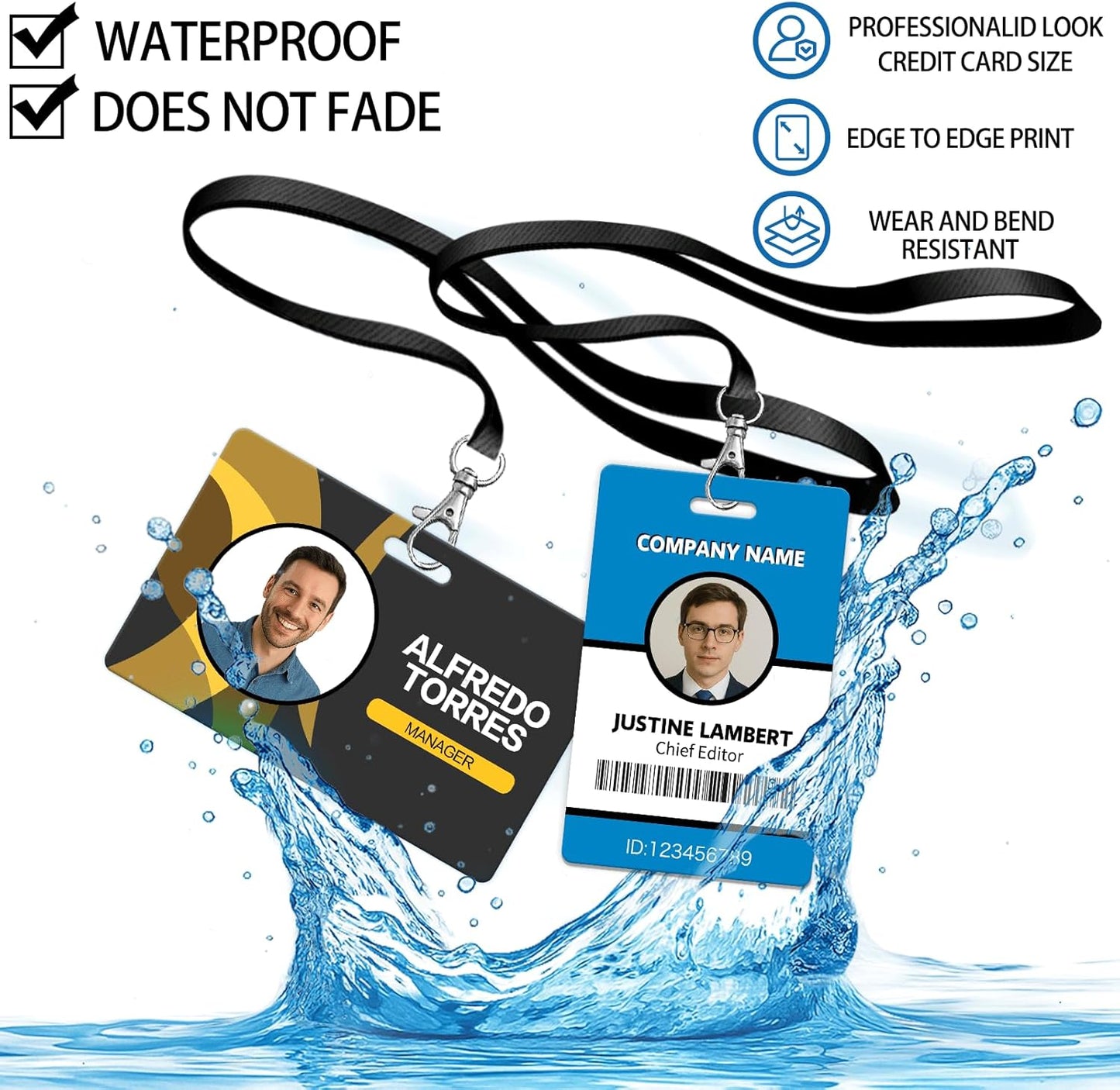 Custom ID Badge Personalized Employee ID Card Identification Badges Print Name Photo Logo Double Work Badges Barcode Tag Volunteer Office ID Vertical