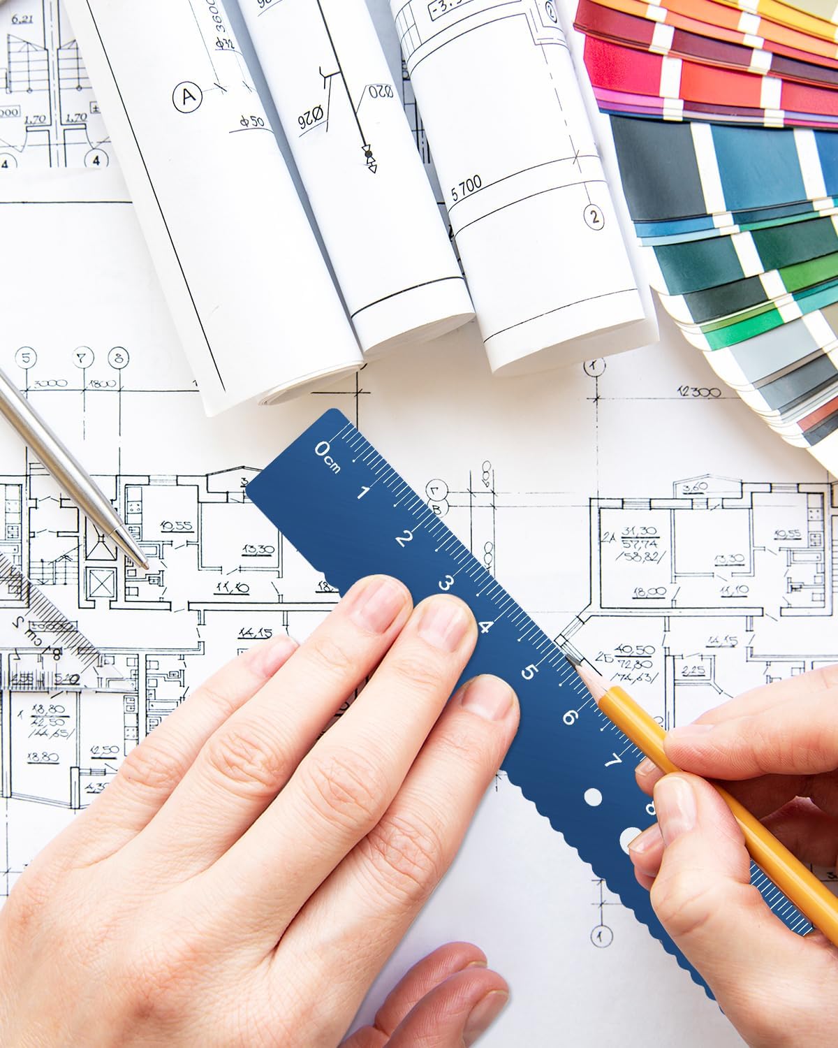 Honagu Aluminum Alloy Triangular Ruler Set, 8 Pieces/2 Sets, Modern Design, 12 Inches