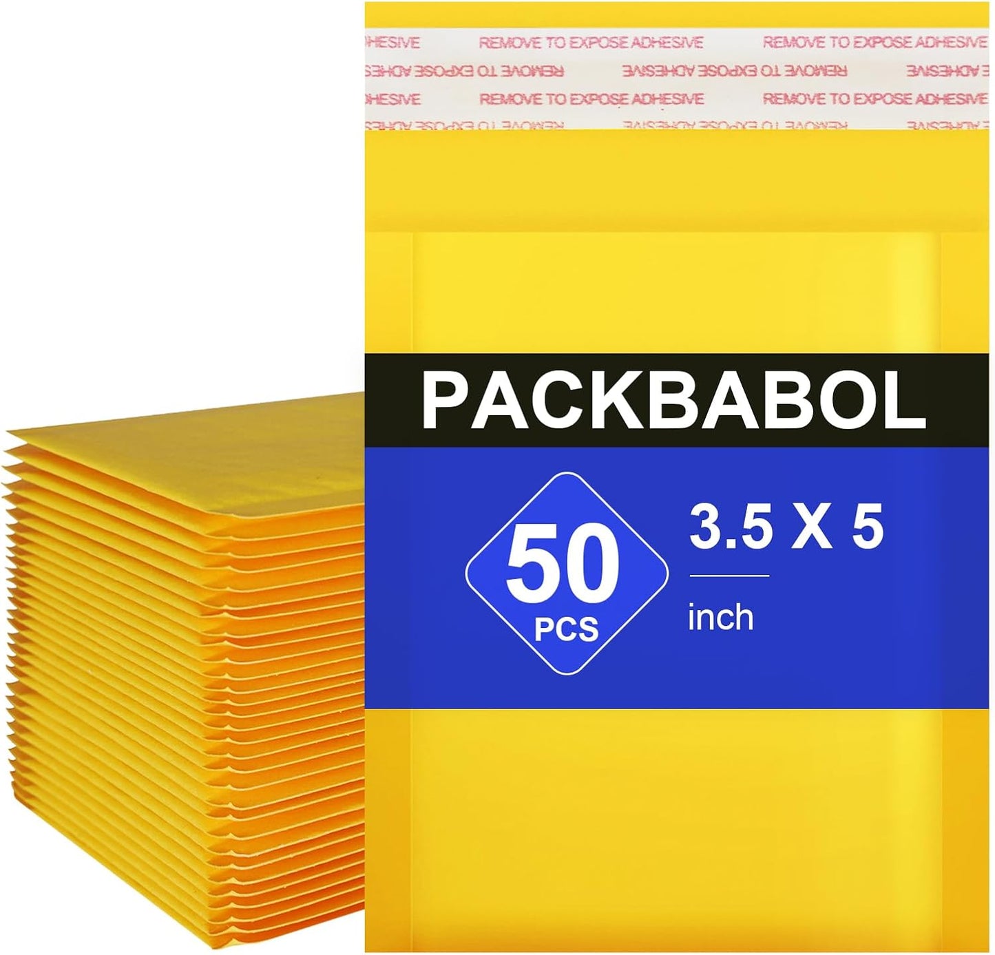 packbabol Kraft bubble mailers 3.5x5 Inch 50 Pack,Self-Sealing Paper Envelopes for Packaging,Strong Adhesion Envelope Mailers, Small Waterproof Cushioned Padded Shipping Bags Yellow #0000 - Lumora Desk