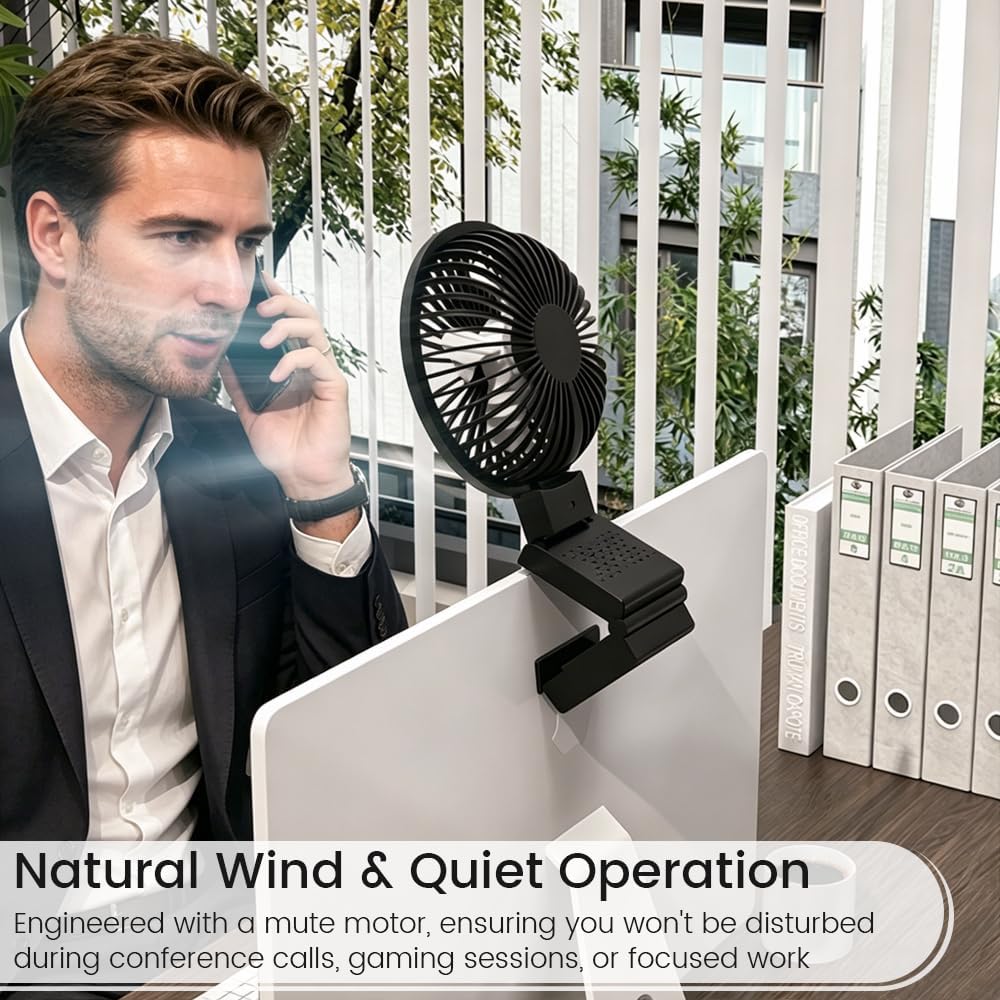 HomeBeyond Clip on Fan for Desk, Desk Fan for Monitor with 60 Tilt, USB Powered Quiet Personal Fan with Stepless Speed Control, Hanging Fan for Office, Gaming, Study