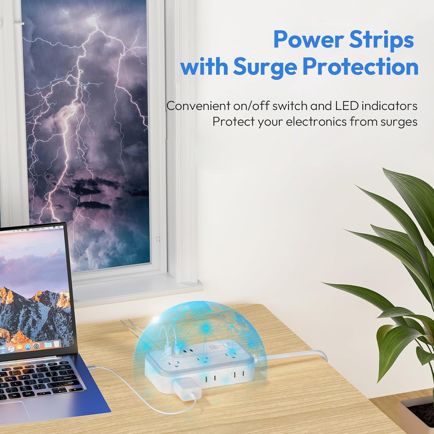Extension Cord 15 ft, Surge Protector Power Strip with 6 Outlets 4 USB Charger(2 USB C Port), Flat Plug Outlet Extender Long Cord, Protection for Indoor, Home, Office Supplies, Dorm Room Essentials