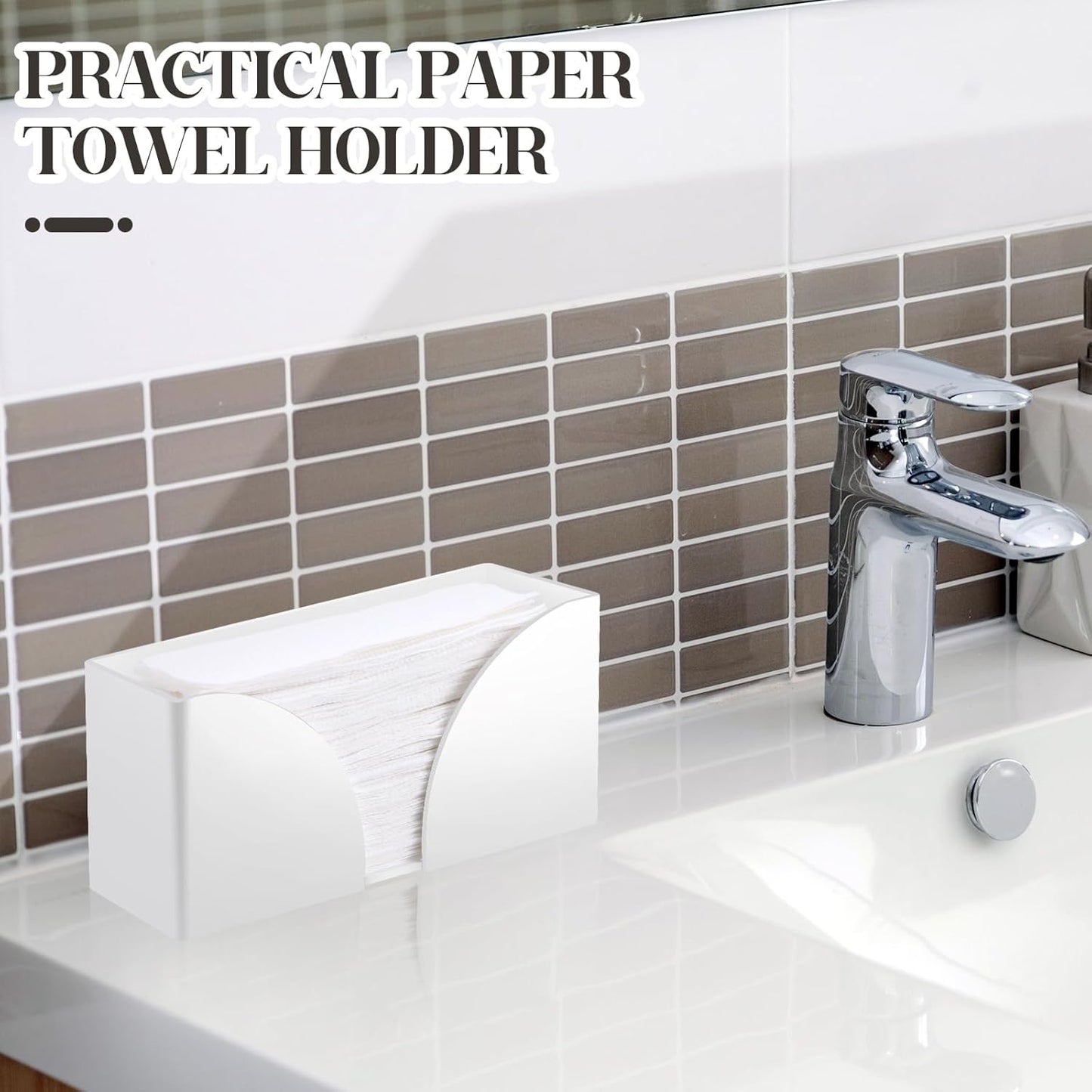 4Pack White Paper Towel Dispenser Countertop Acrylic Paper Towel Holder for Bathroom Folded Paper Towel Dispenser Clear Trifold Napkin Holder for Z-fold, C-fold, MultiFold Trifold
