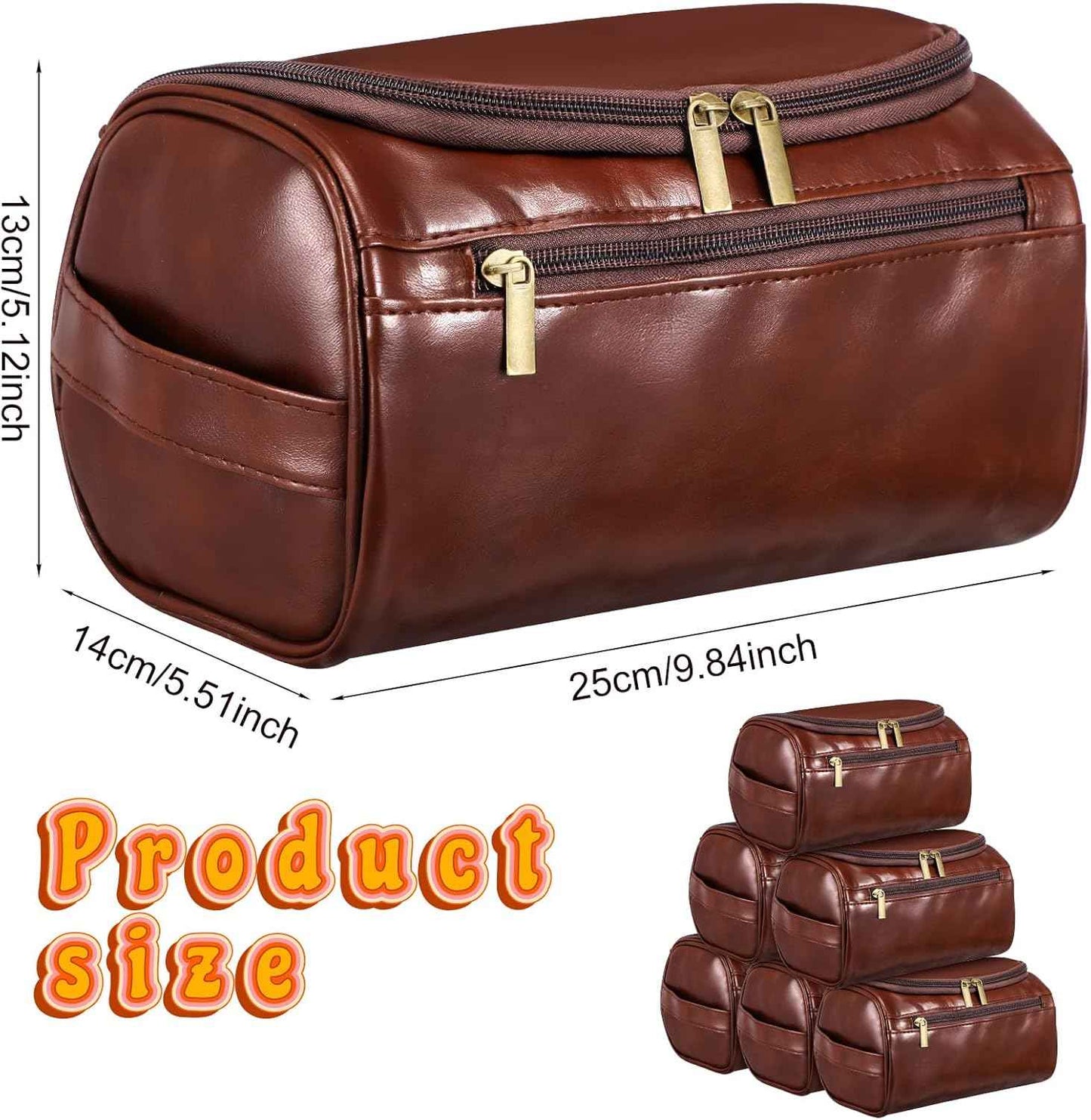 6 Pcs Groomsmen Gift Leather Toiletry Bag for Men Travel Shaving Kit Bathroom Bag Make up Cosmetic Proposal Supplies for Wedding Favor Grooming Anniversary Boyfriend Father, Brown