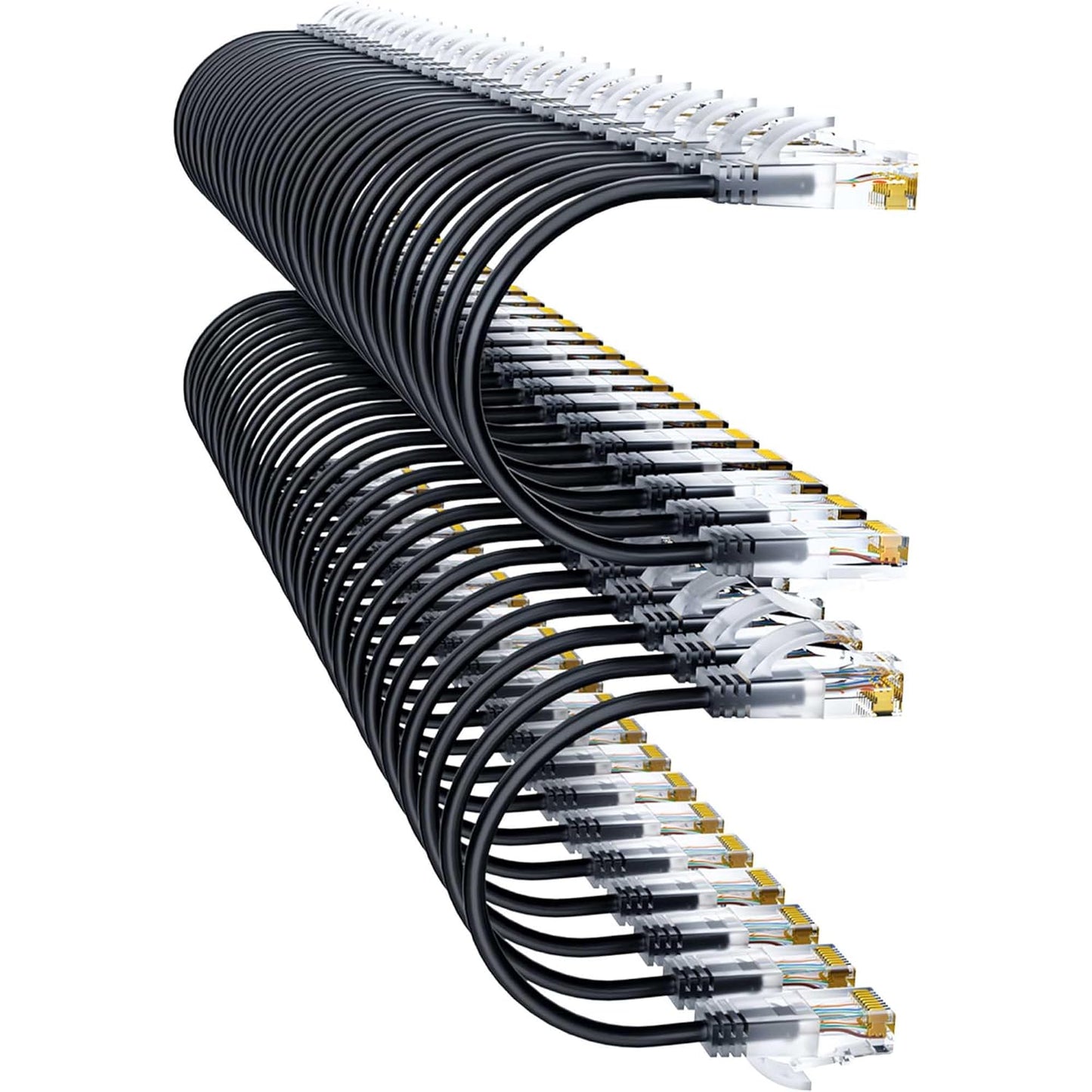Cat6a Patch Cables 1ft (48 Pack) Slim, Cat6 Ethernet Patch Cable Pure Copper, Flexible Cat 6 Patch Cable 550MHZ 10G, Space-Saving Cat 6A Network Cables for Patch Panel Black