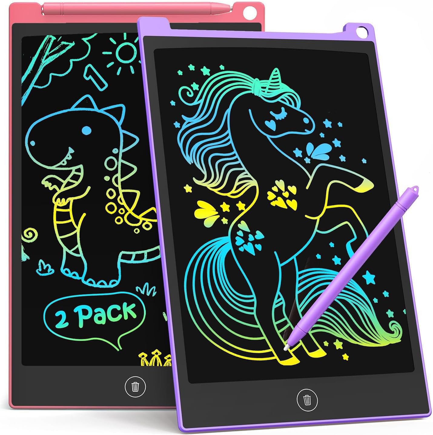 TECJOE 2 Pack LCD Writing Tablet, 8.5 Inch Colorful Doodle Board Drawing Tablet for Kids, Kids Travel Games Activity Learning Toys Birthday Gifts for 3 4 5 6 Year Old Boys and Girls Toddlers