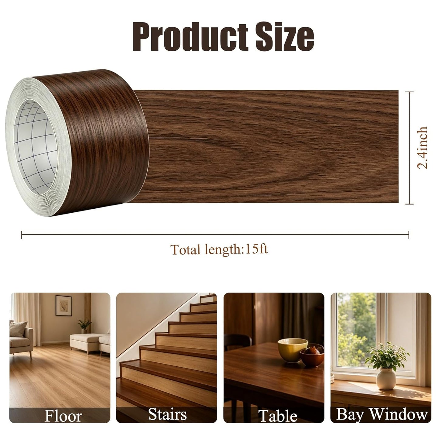GSCIT Club Wood Grain Repair Tape, 2.4 inch X 15ft Self Adhesive Walnut Grain Repair Patch for Tables, Chairs, Baseboards, Doors, Windows, Floors, Handicraft DIY.