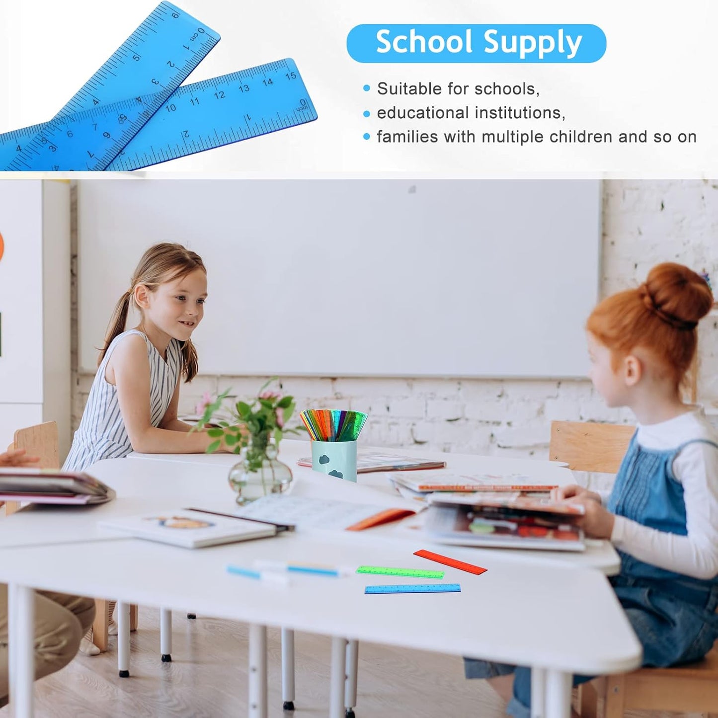 Zonon 100 Pcs 6 Inch Rulers Bulk Plastic Flexible Small Straight Rulers with Inches and Centimeters First Day of School Gift for Students Back to School Office Supplies(Colorful, Transparent)