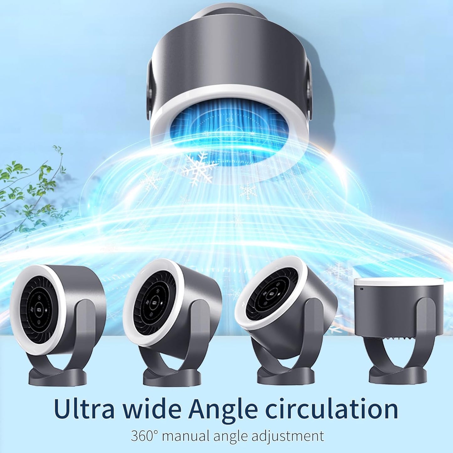 USB Rechargeable Desk Fan – Ultra Quiet <35dB, LED Touch Control, 100 Speed Levels, 360° Adjustable, Wall Mount or Table Use, Timer & Night Light, for Bedroom, Office, Travel
