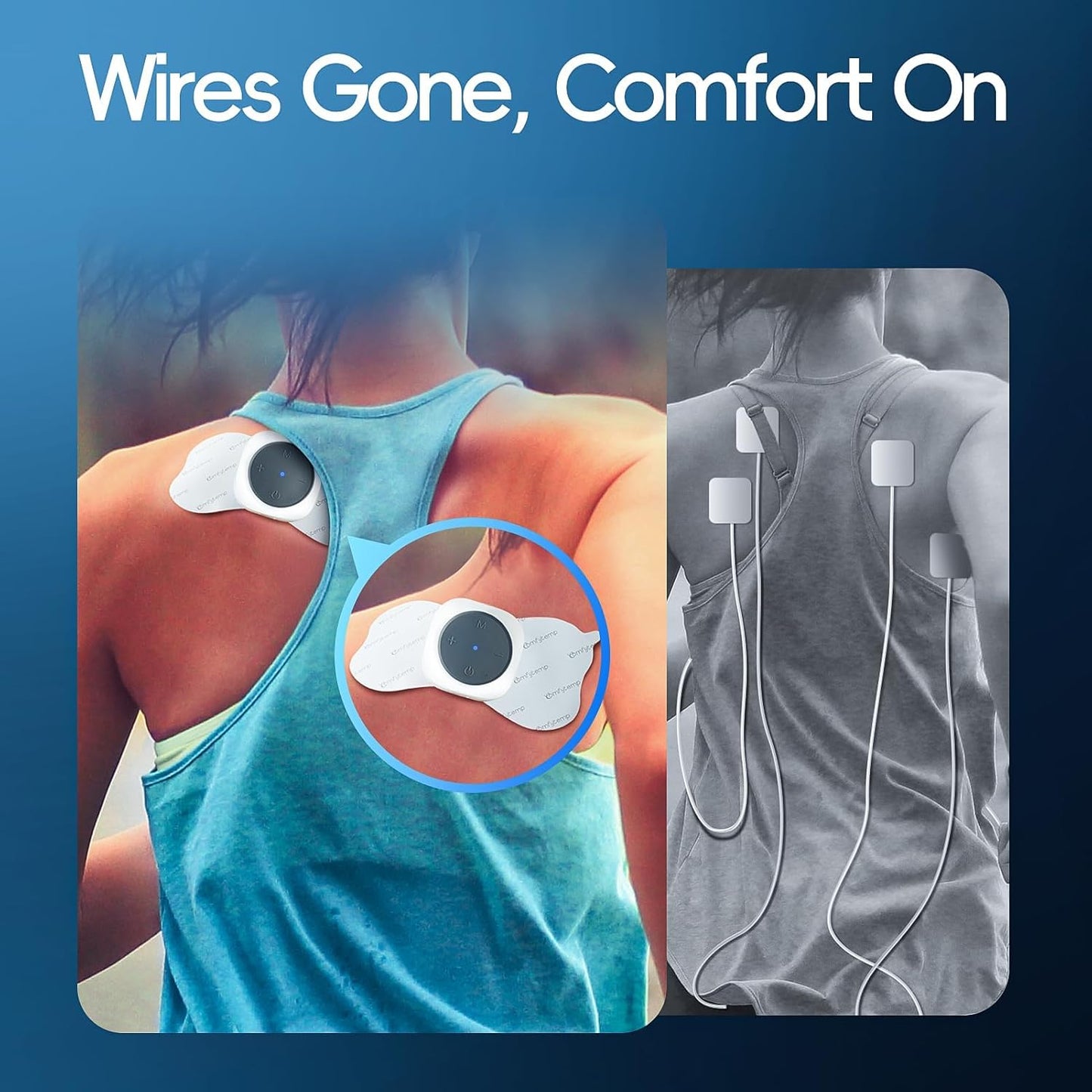 Comfytemp Transcutaneous Electrical Nerve Stimulator, Wireless TENS Unit Muscle Stimulator for Pain Relief, Rechargeable Portable TENS Unit Machine with Two Hosts for Back, Shoulder, Waist, Leg, Arm