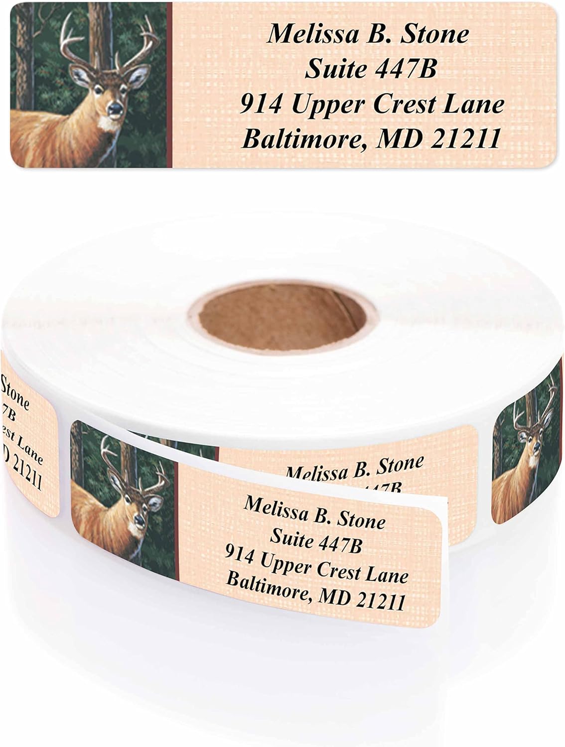 Deer Designer Rolled Address Labels with Elegant Plastic Dispenser - Lumora Desk