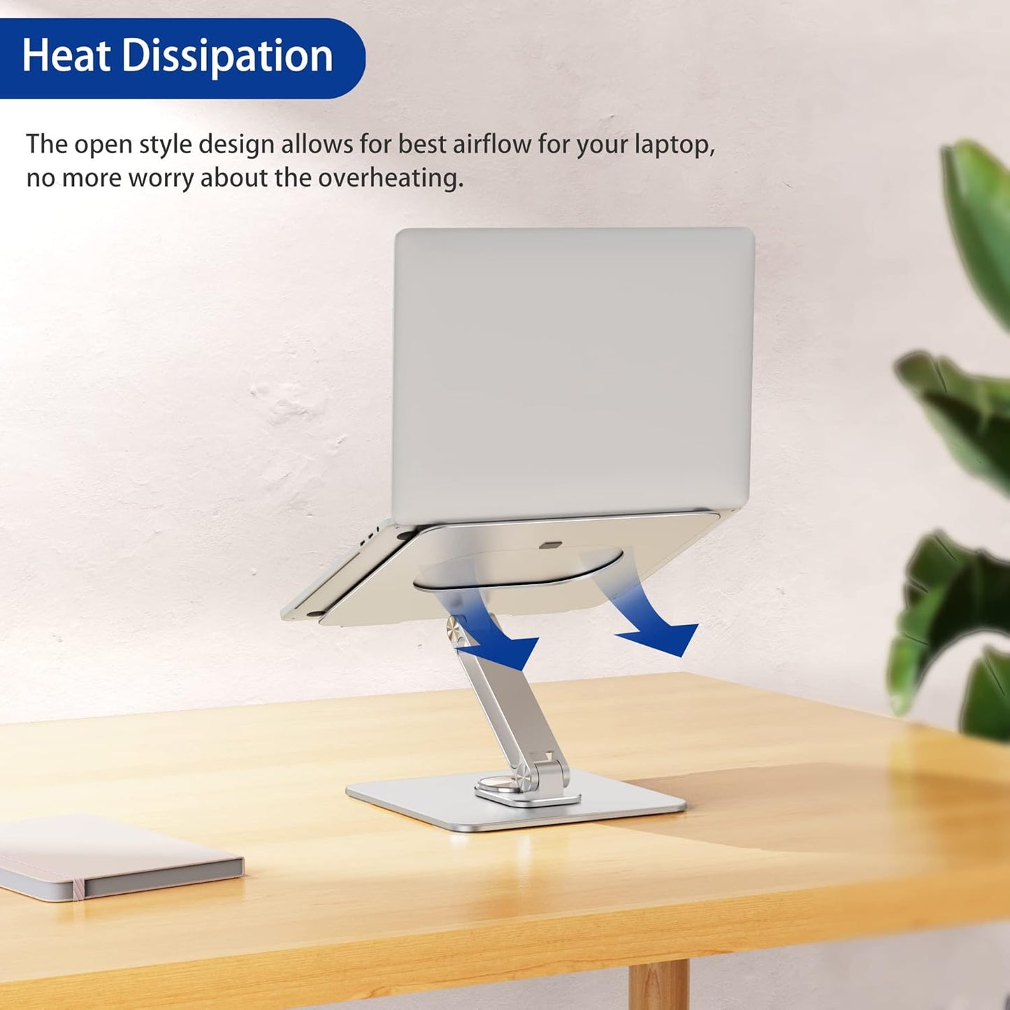 BESIGN LSX7 Laptop Stand with 360 Rotating Base, Ergonomic Adjustable Notebook Riser, Foldable Computer Holder Compatible with 10-15.6" Laptops (Silver)