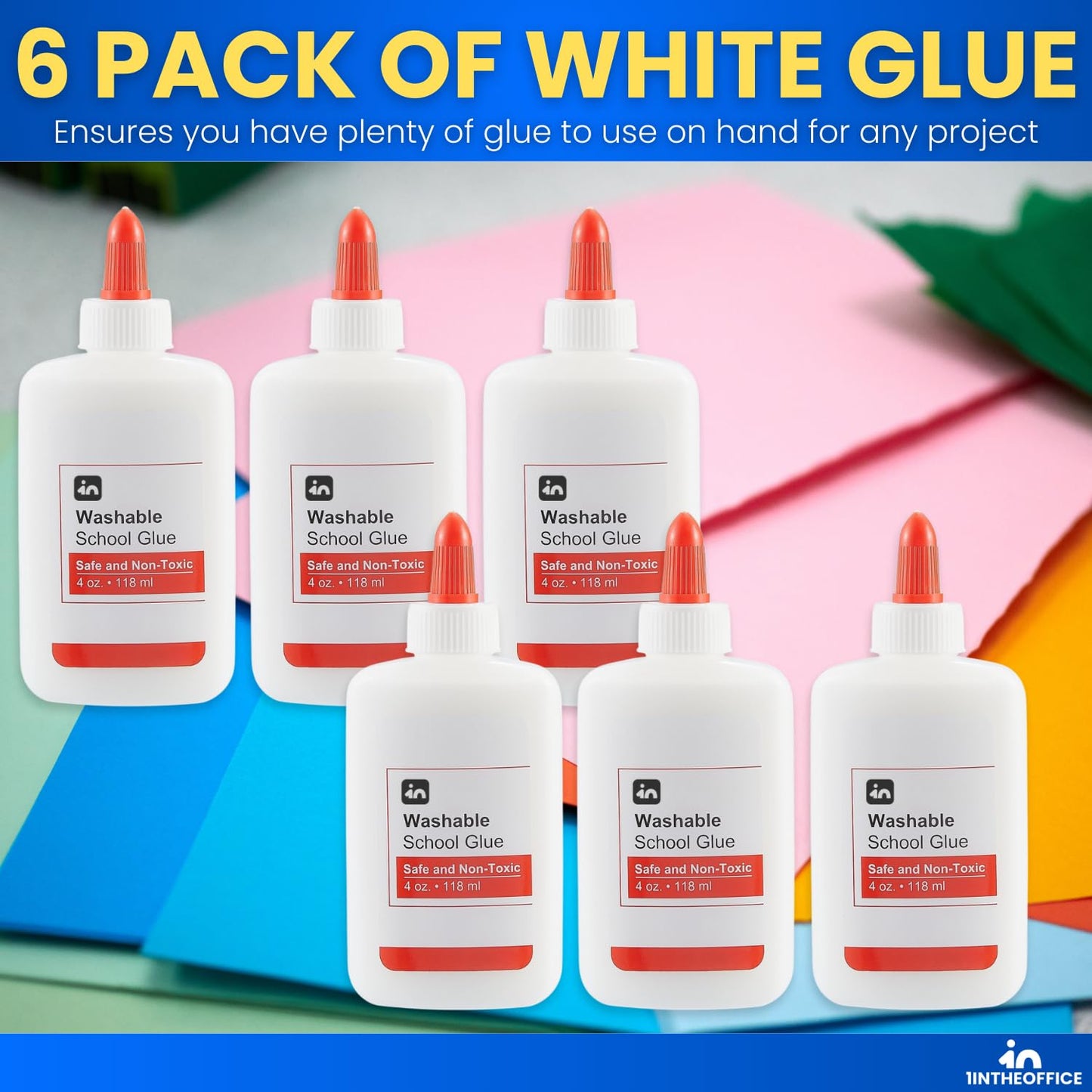 1InTheOffice White School Glue Bottle, Washable Liquid School Glue, Non-Toxic, 4 oz./ 118 ml, 6 Pack