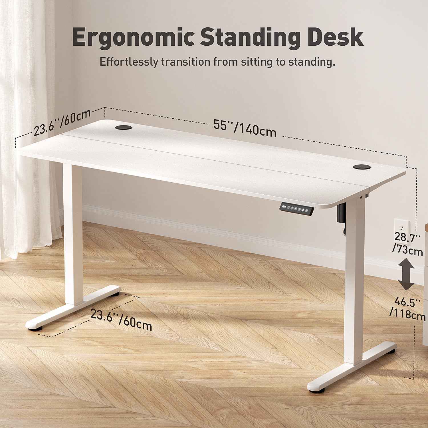 Electric Standing Desk Adjustable Height 55 x 24 Inch, Large Sit Stand Desk, Stand up Desk for Home Office, Computer Workstation (Spliced Desktop,White)