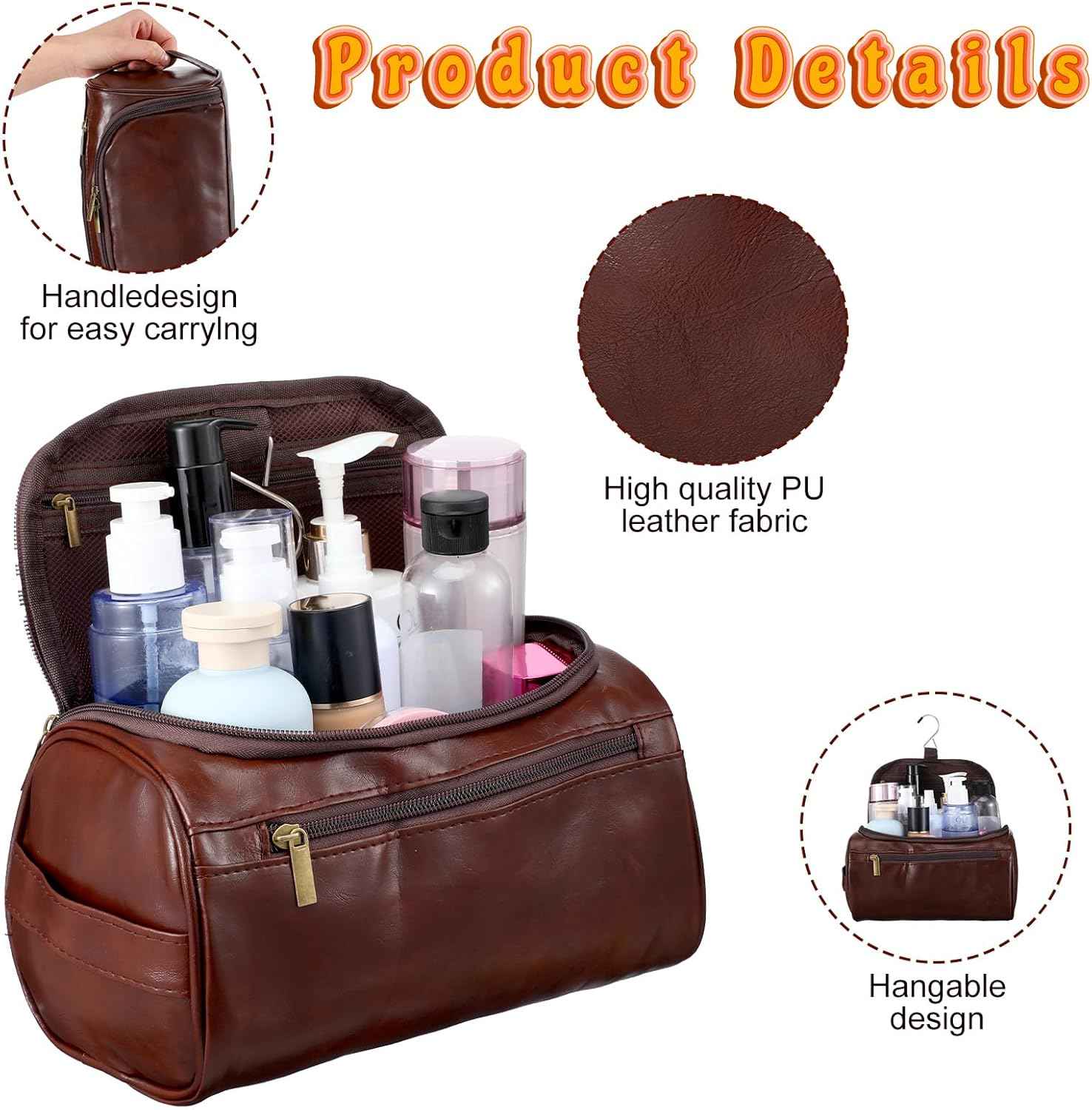 6 Pcs Groomsmen Gift Leather Toiletry Bag for Men Travel Shaving Kit Bathroom Bag Make up Cosmetic Proposal Supplies for Wedding Favor Grooming Anniversary Boyfriend Father, Brown
