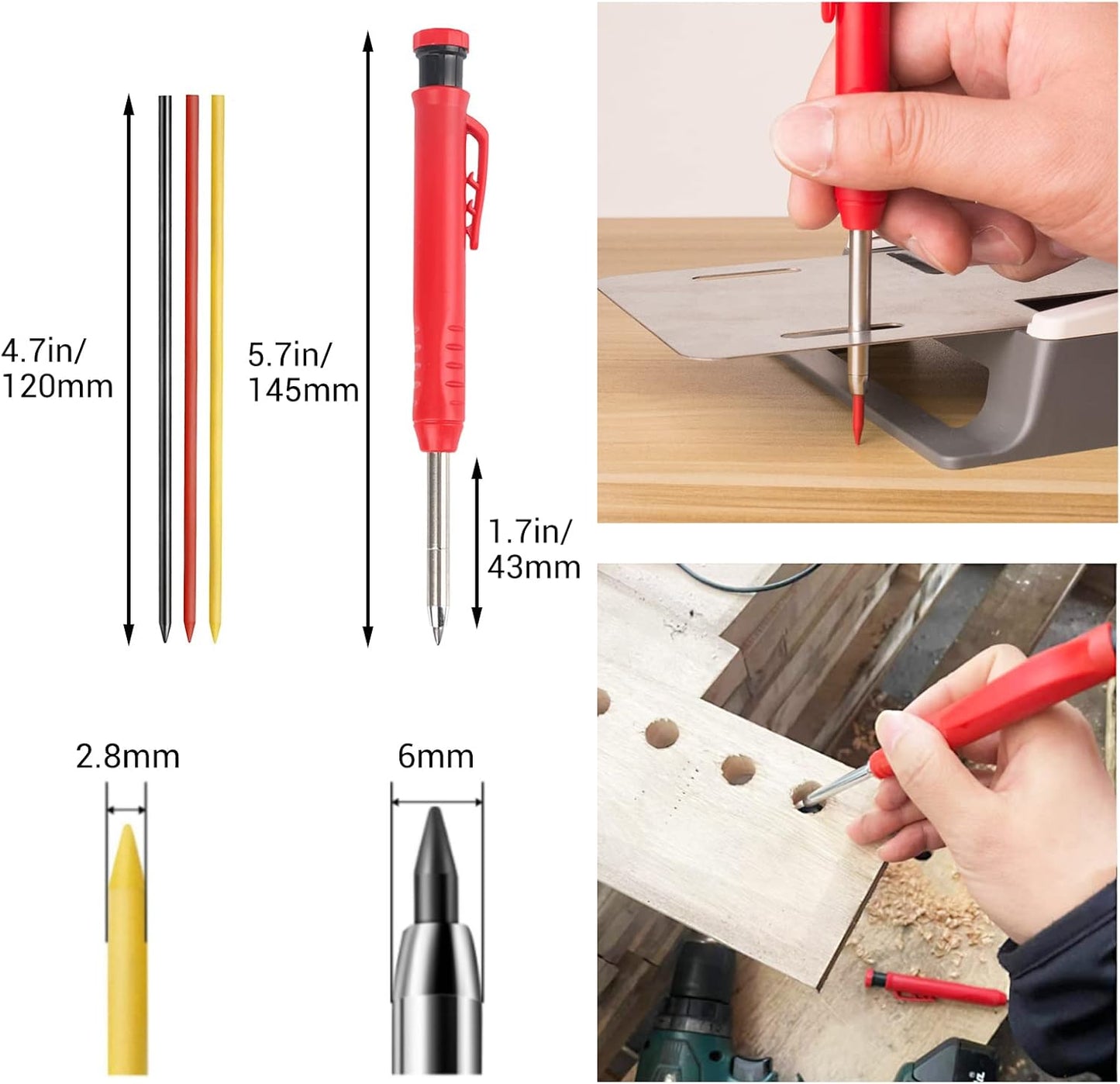 Gegong 24 Pieces 2.8 mm Diameter Solid Carpenter Pencil Set Pencil Refills for Carpenter Carpenter Marker Woodworking Mechanical Pencil (Yellow Refill)