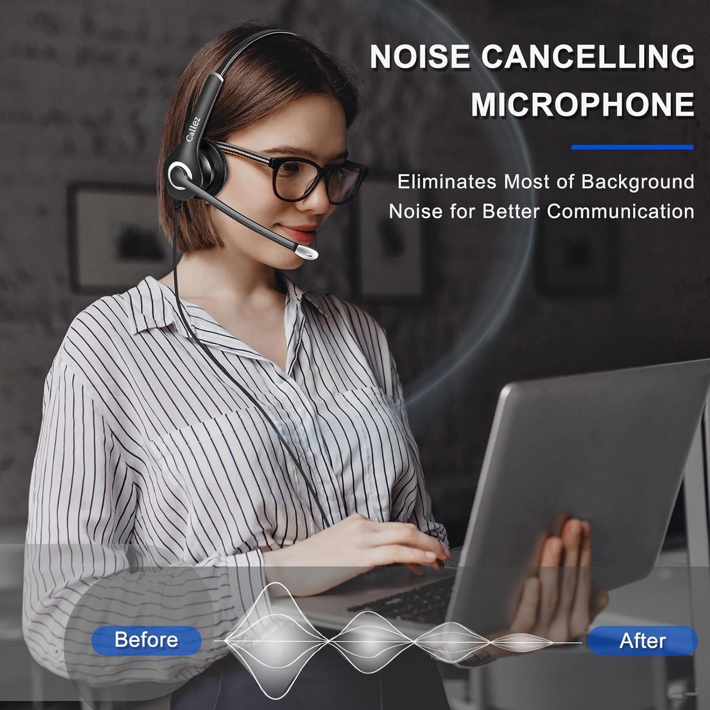 Callez Wired Computer Headset, 3.5mm/USB-C Headset with Mic Noise Cancelling, Cell Phone Headphone for PC Laptop Mac iPhone Samsung Zoom Teams Call Center Home Office Work, in-line Controls