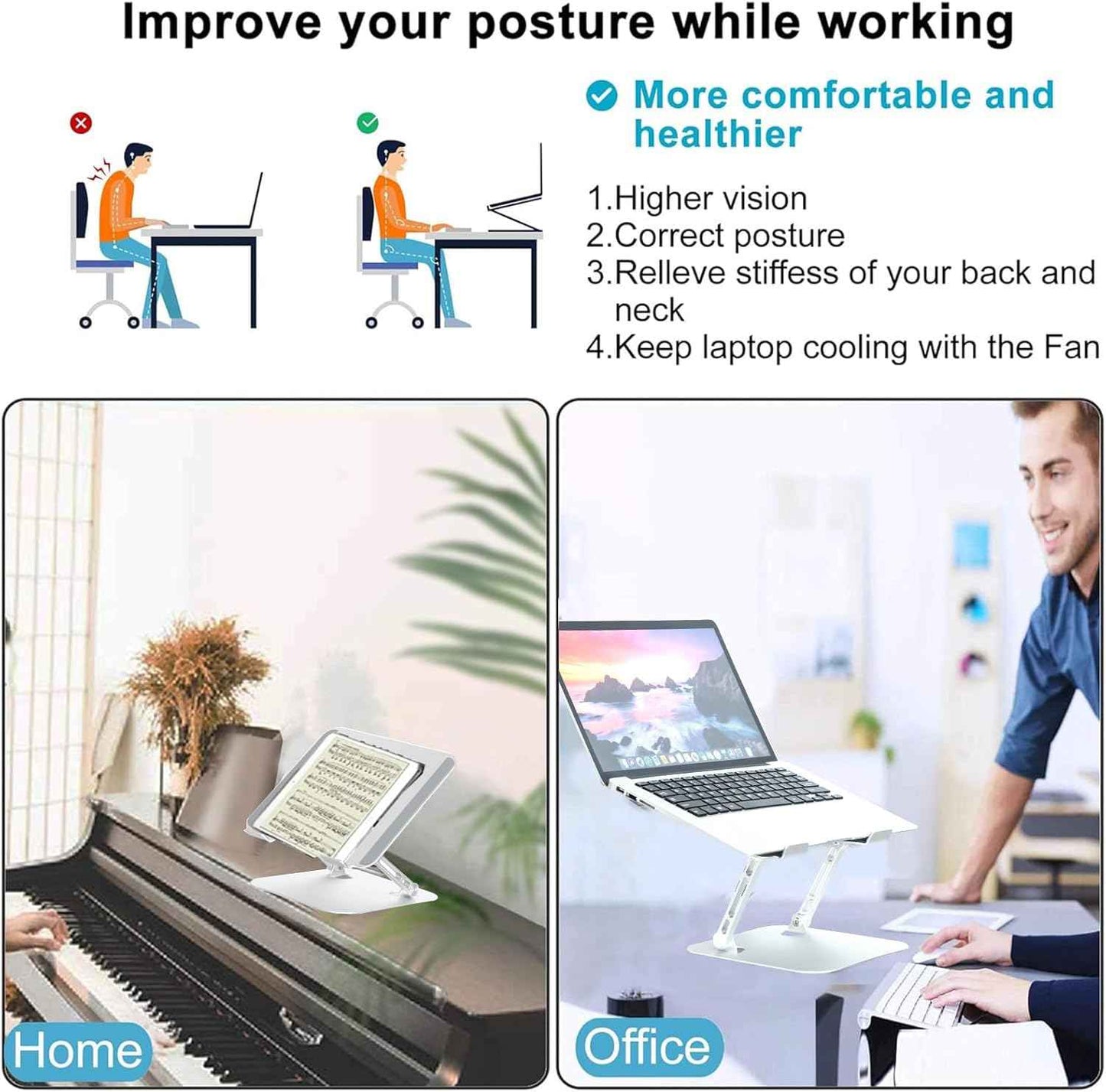 Adjustable Laptop Stand with Cooling Fan, Aluminium Alloy Multi-Angle Computer Holder for Desk, Portable Notebook Metal Mount Compatible with MacBook, Air, Pro, Dell, Alienware All Laptops 11"-17.3"
