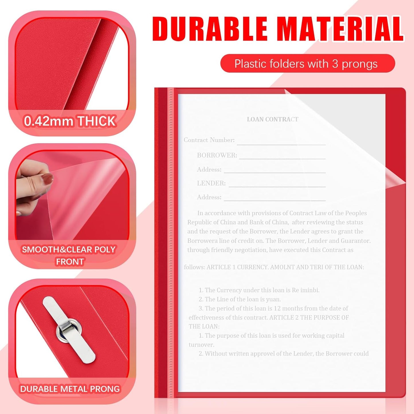 Teling 24 Pcs Clear Front Report Covers with 3 Prongs Presentation Folders Plastic Resume Portfolio Report Letter Size Presentation Binder for Paper Document School Office(Red)