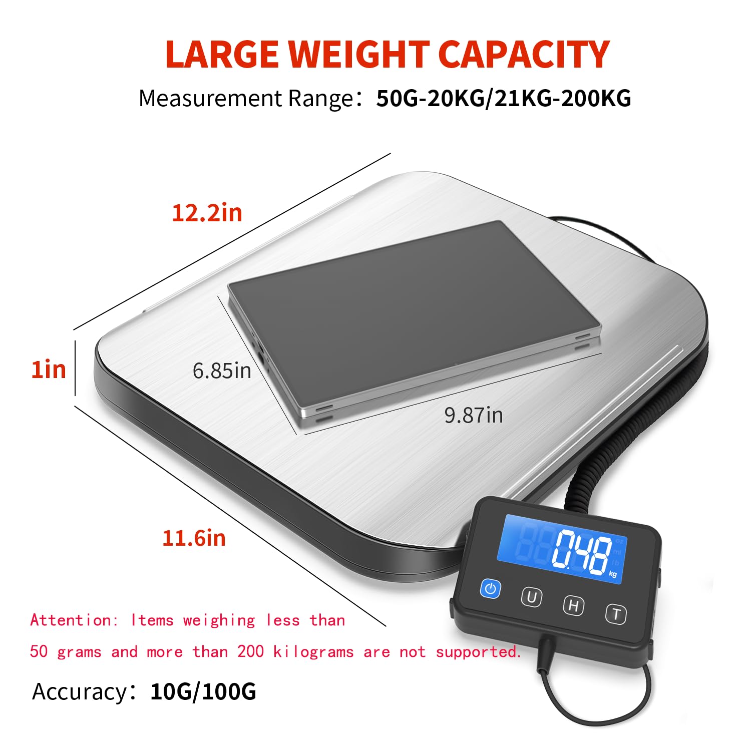 KKZ Shipping Scale, 440 LB Heavy Duty Postal Scale for Packages, Large Mailing Scale for Postage, Industrial, Small Business, Laundry, Warehouse, Stainless Steel - Lumora Desk