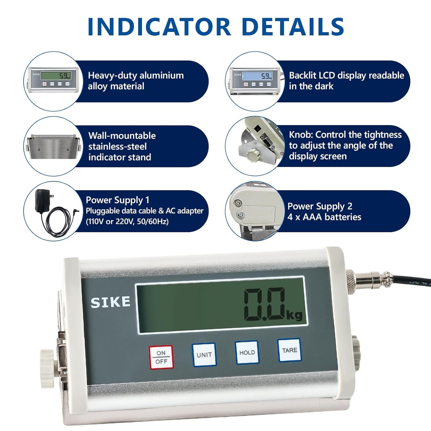 SIKE EPS660 Bariatric Floor Scale with Extra-Large Platform, SIKE Digital Postal Shipping Scale, 660 x 0.2lb(300kg x 0.1kg), 22" x 22" Platform, Stainless Steel, Heavy Duty