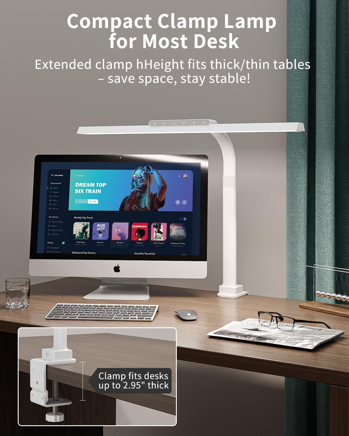 LED Desk Lamps for Home Office, 24W Bright Eye-Caring Desk Light with Clamp, Stepless Dimming Adjustable Flexible Gooseneck Clip on Office Lamp with Adapter for Reading, Study, Workbench,White - Lumora Desk