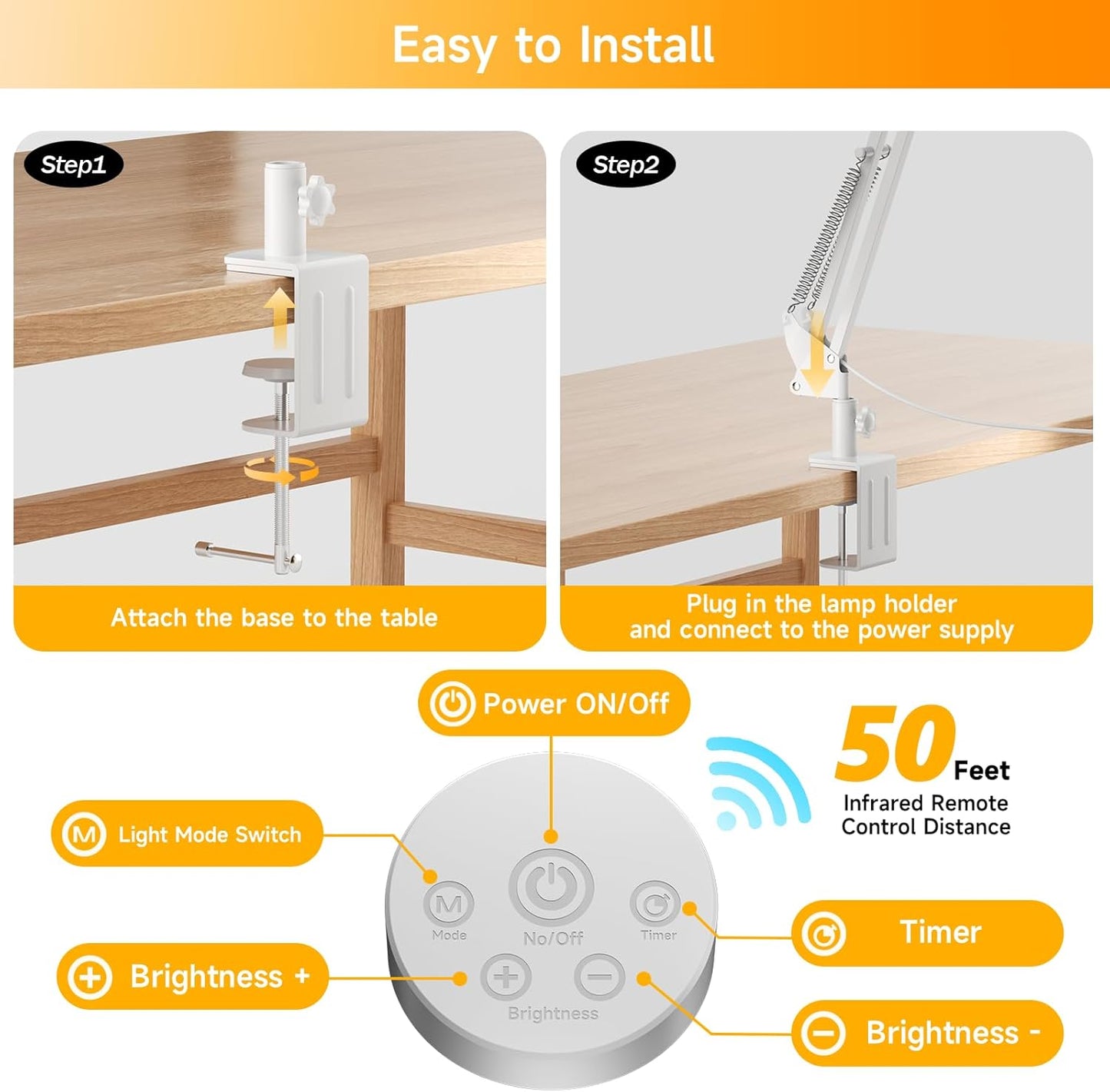 SKYLEO Led Desk Lamp for Home Office - 2400LM Ultra Bright Desk Light -Eye Caring Desk Lamp with Clamp - Adjustable Office Lamp with Remote Control- Easy Installation - 24W White - Lumora Desk