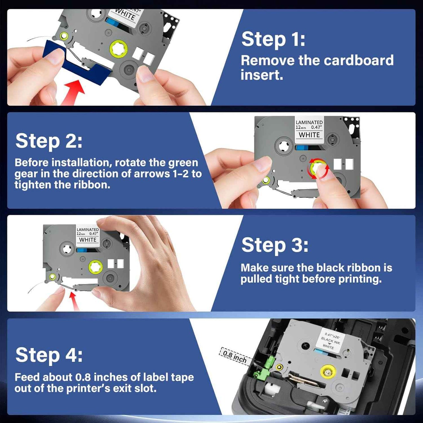TZE-231 Label Maker Tape 12mm 0.47 Laminated Black on White 1/2" x 8m Replacement for Ptouch TZ TZE TZE231 Label Tape Cassette for PT-D220 PTD220 D220 PT-D210 PTD210 PT-H110 PT-D200 PT-D410 (7 Packs)