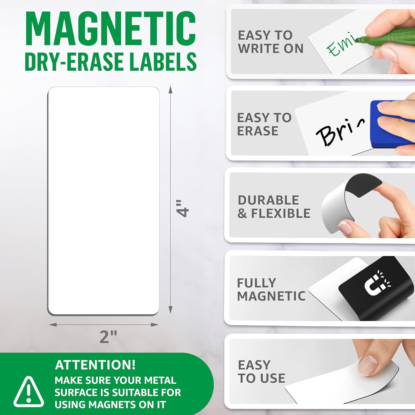 32 Pack Dry Erase Magnetic Labels 2x4 in - Magnetic Name Tags for Classroom Lockers School Bus - Classroom Magnets for Names - Magnet Labels for Whiteboard - Magnet Names Plates for Classrooms Blanked