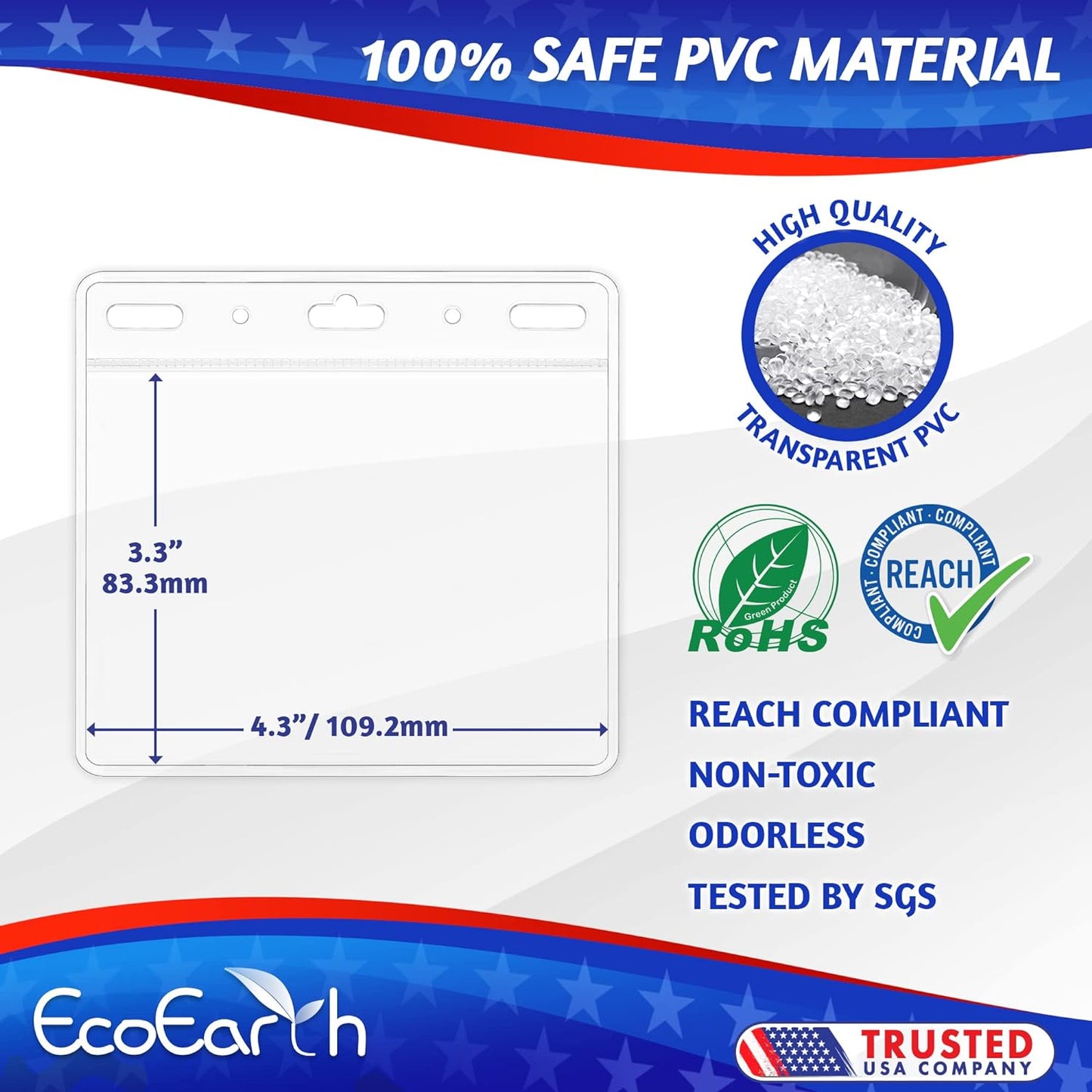 EcoEarth Horizontal Card Protector with Soft Edge (Large 4x3, 250 Pack) Clear Plastic Pouch for ID Name Badge Holders, Conference Nametag Sleeves, No Zipper for Quick and Easy Loading of Card Inserts
