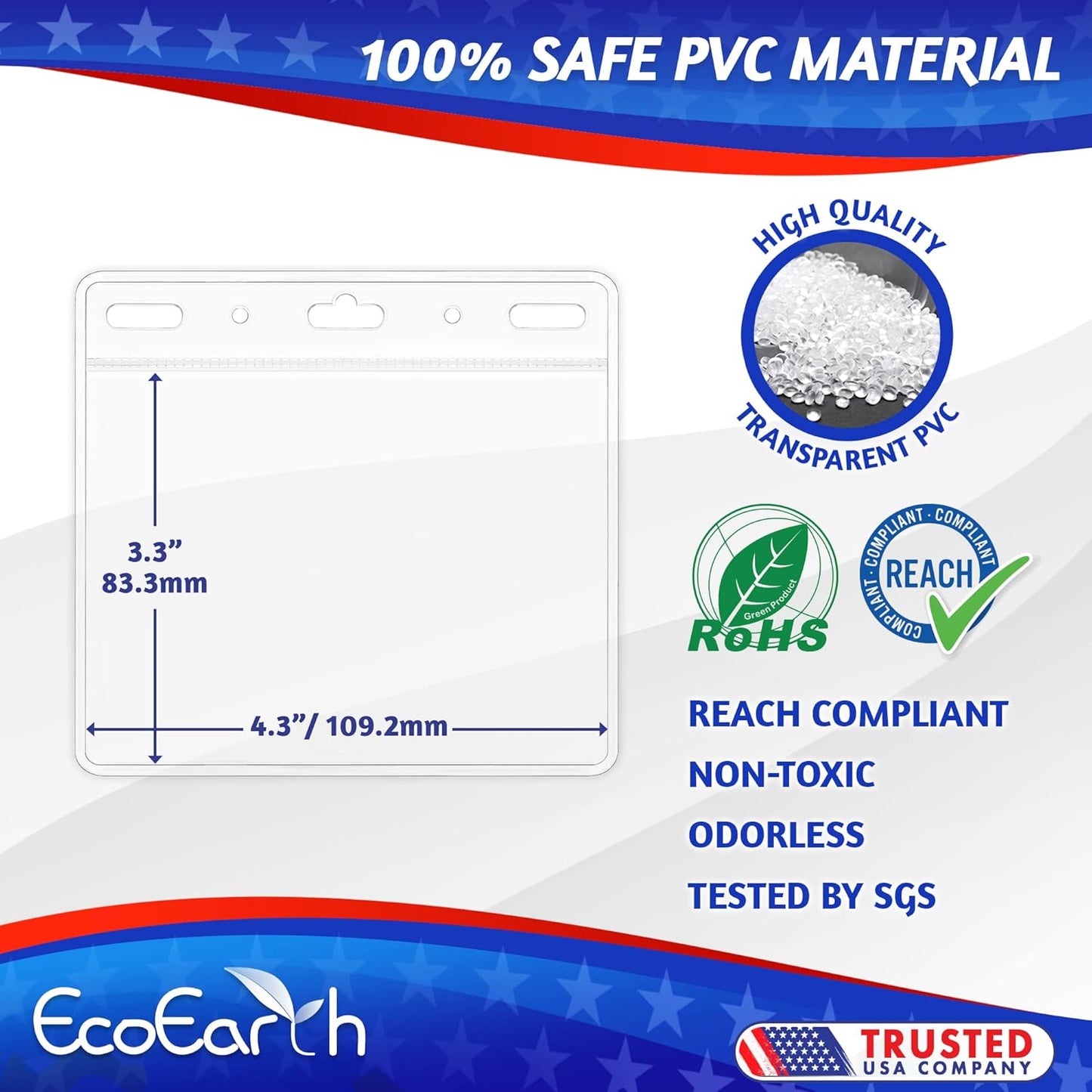 EcoEarth Horizontal Card Protector with Soft Edge (Large 4x3, 100 Pack) Clear Plastic Pouch for ID Name Badge Holders, Conference Nametag Sleeves, No Zipper for Quick and Easy Loading of Card Inserts