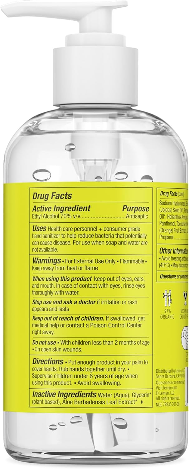 Medical Grade Hand Sanitizer Gel - 97% ORGANIC - 8 FL.OZ. with PUMP (PACK OF 12)